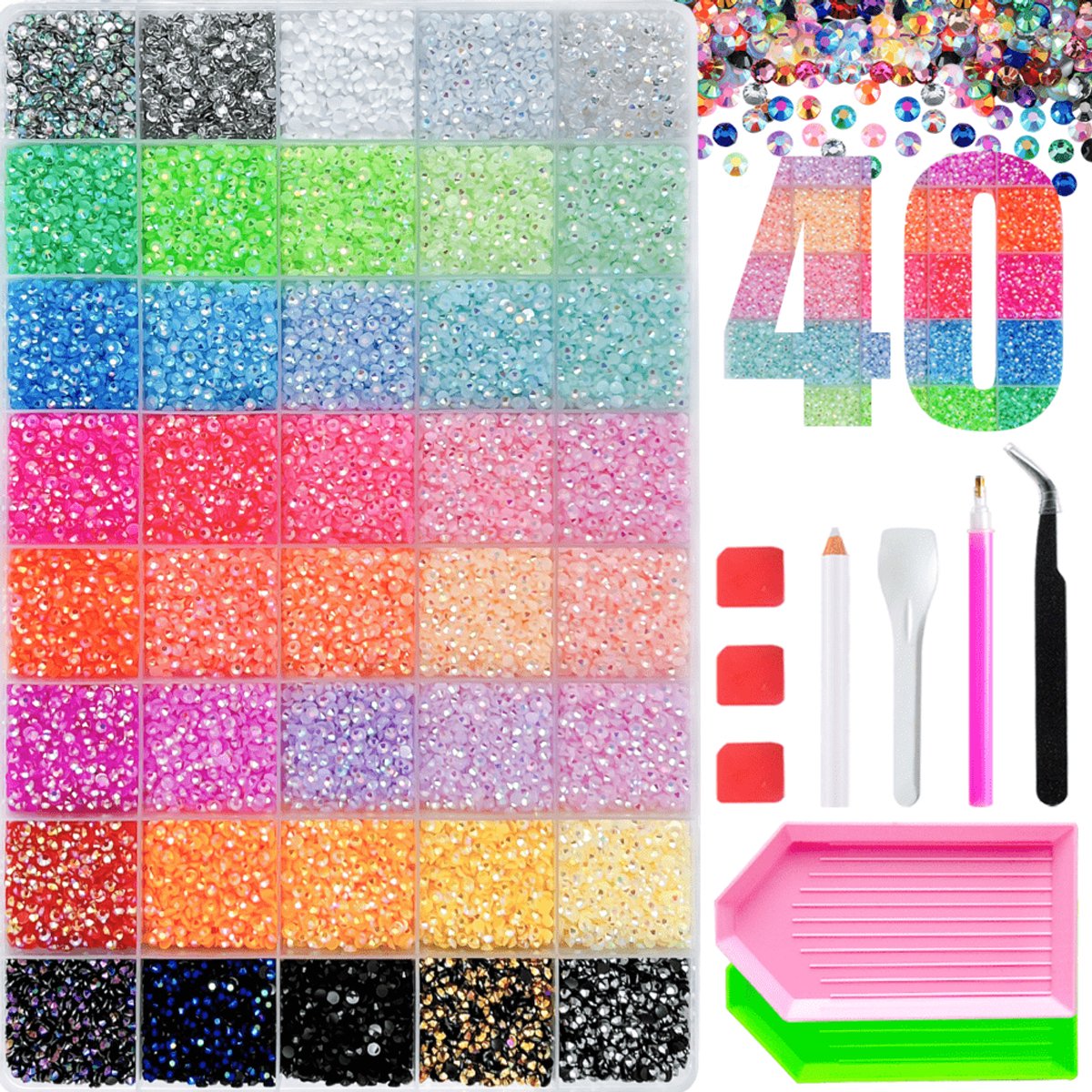 Currero Bedazzle Kit - Bedazzling - Plakstenen - Strass Steentjes - DIY Versieren - Nagel Decoratie - Met Pincet En Applicator - Wit