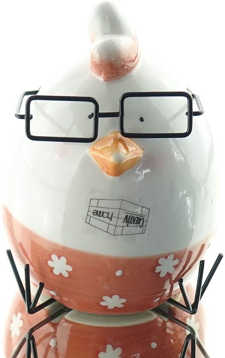 Gasper paaskip Henriette wit en terracotta met bril 12,5 cm keramiek