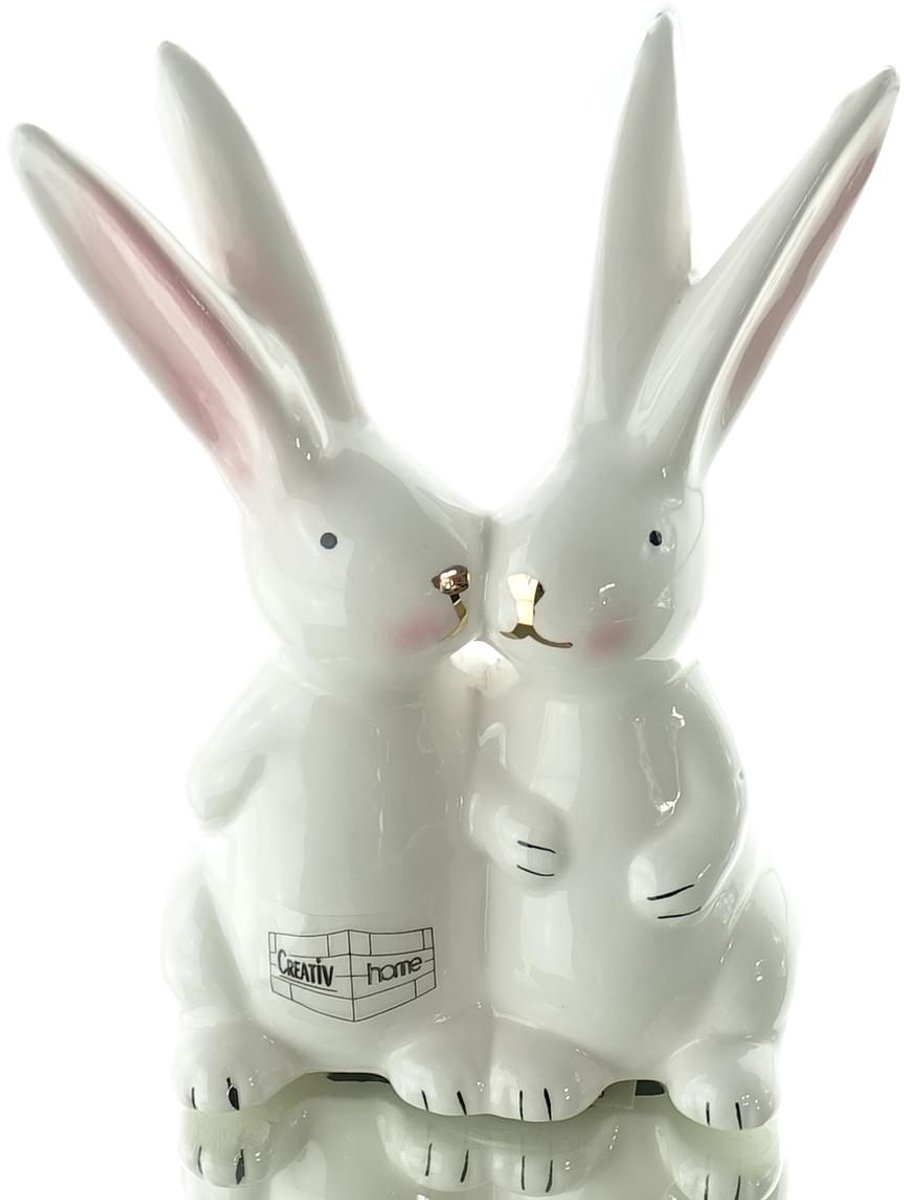 Gasper paasdecoratie konijnenpaar Kisses wit 14 cm - keramiek