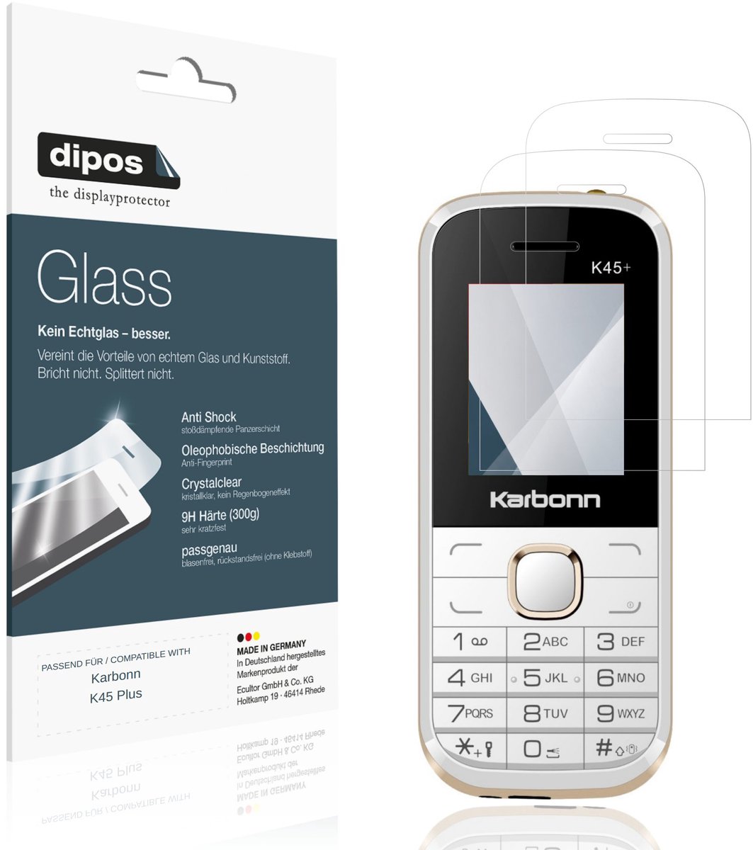 dipos – 2x Pantserfolie geschikt voor Karbonn K45 Plus | 9H Screenprotector