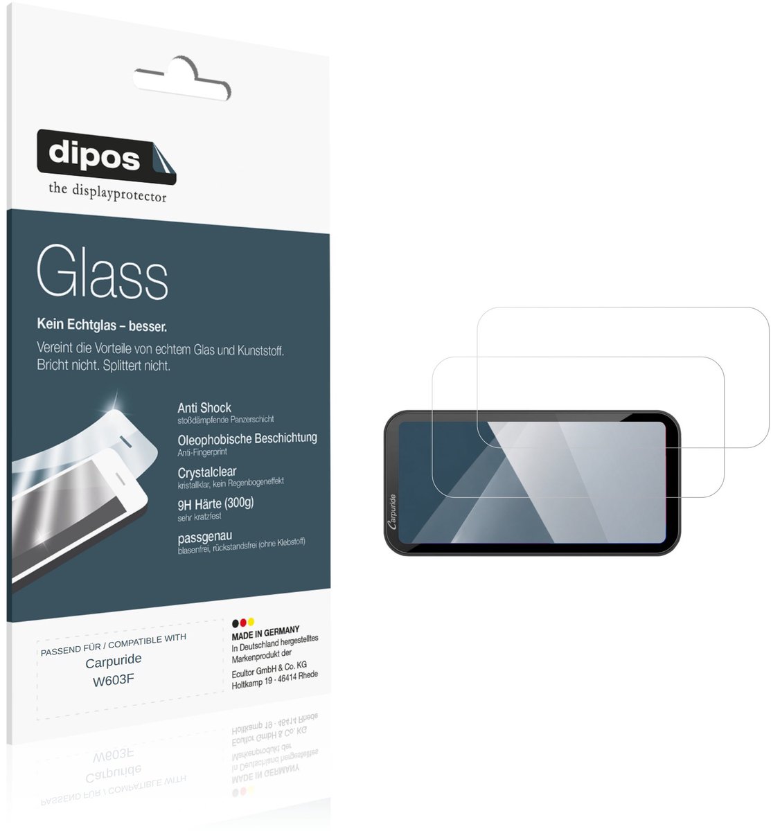 dipos – 2x Pantserfolie geschikt voor Carpuride W603F | 9H Screenprotector