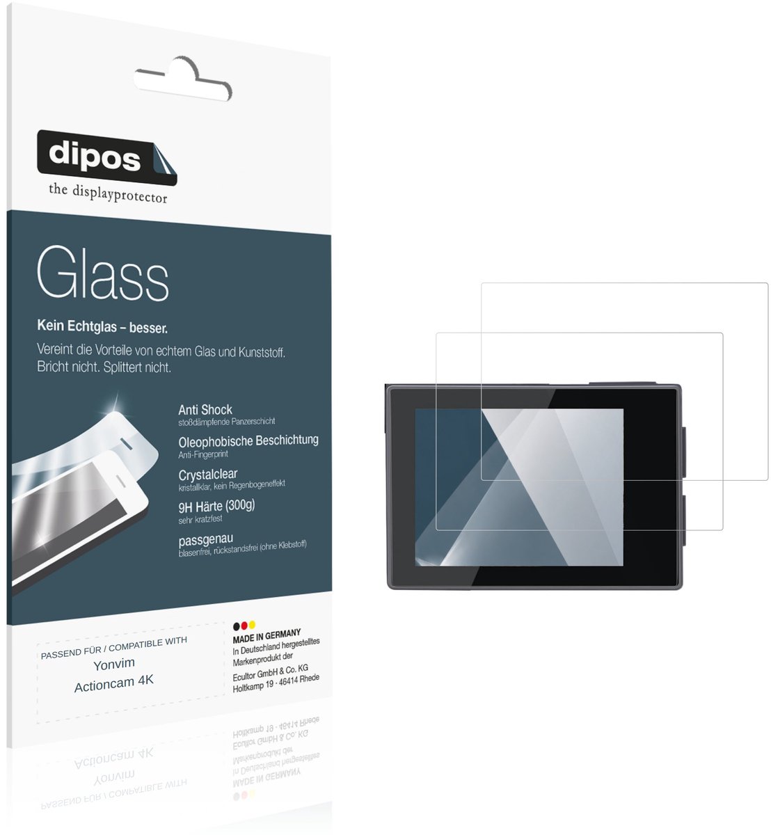 dipos – 2x Pantserfolie geschikt voor Yonvim Actioncam 4K | 9H Screenprotector