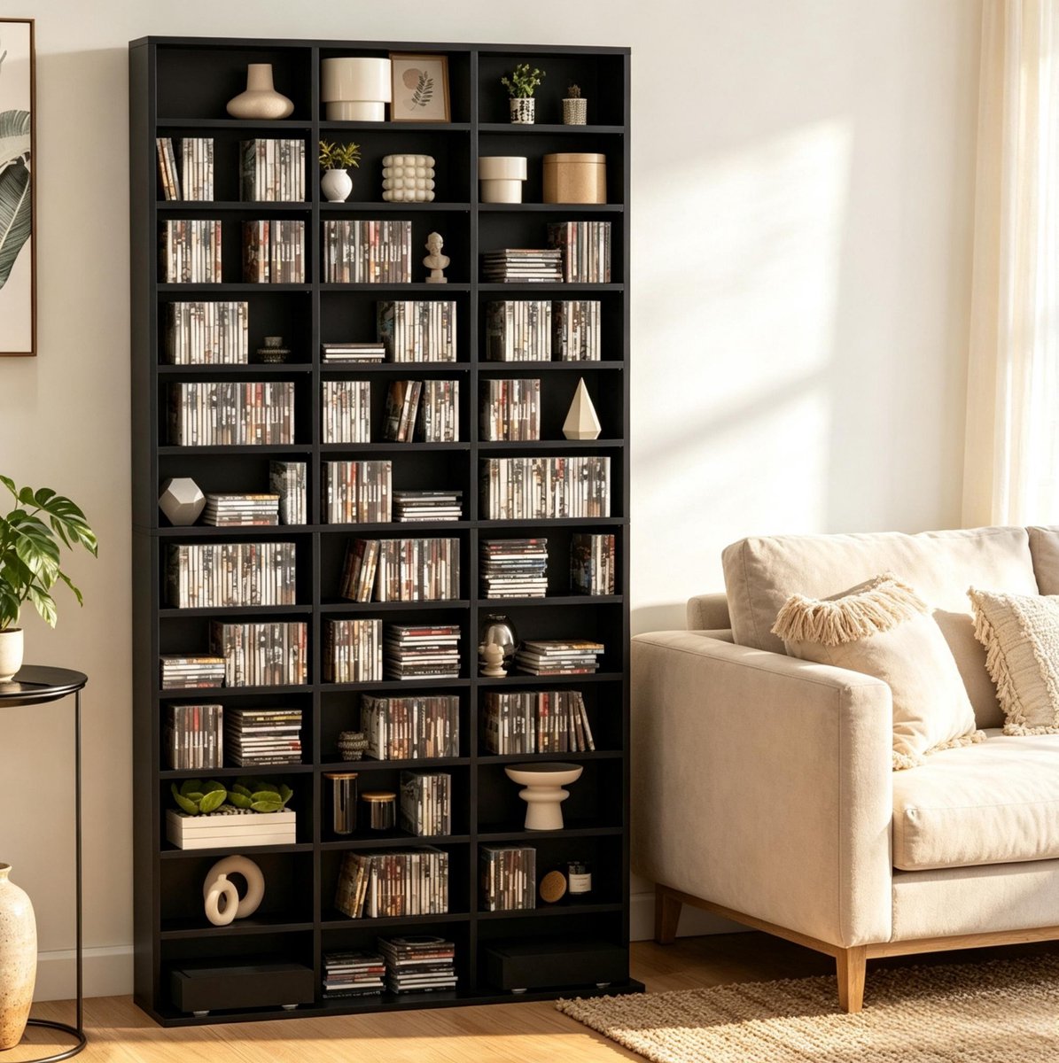 REDOM - CD/DVD-opbergsysteem - Verstelbare planken - Open rek - Wandbevestiging - Staand rek - MDF - Zwart - 102 x 23,5 x 195 cm