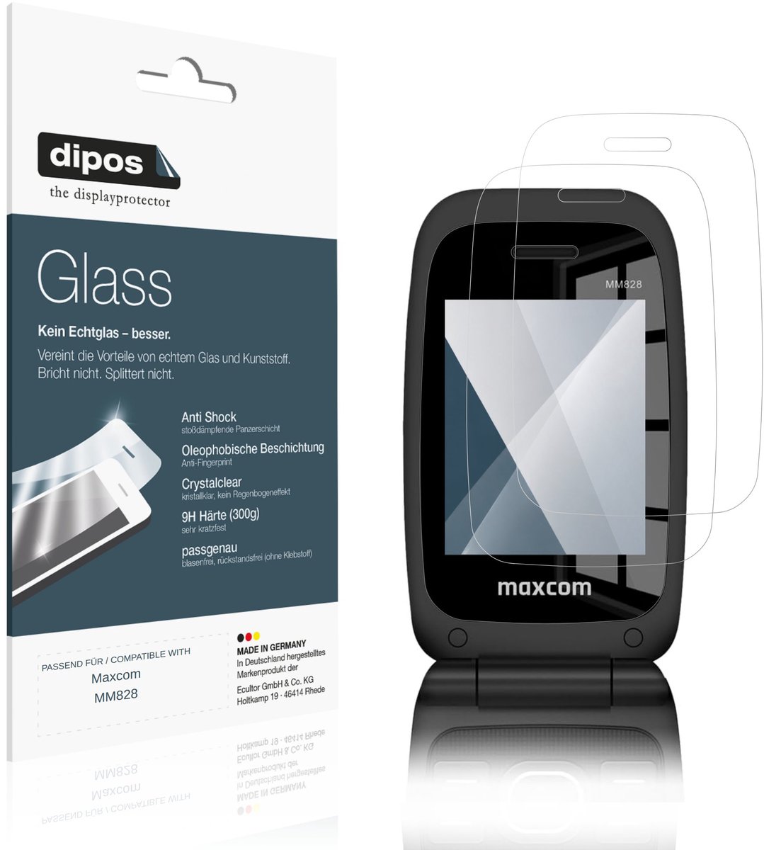 dipos – 2x Pantserfolie geschikt voor Maxcom MM828 Buitenkant | 9H Screenprotector