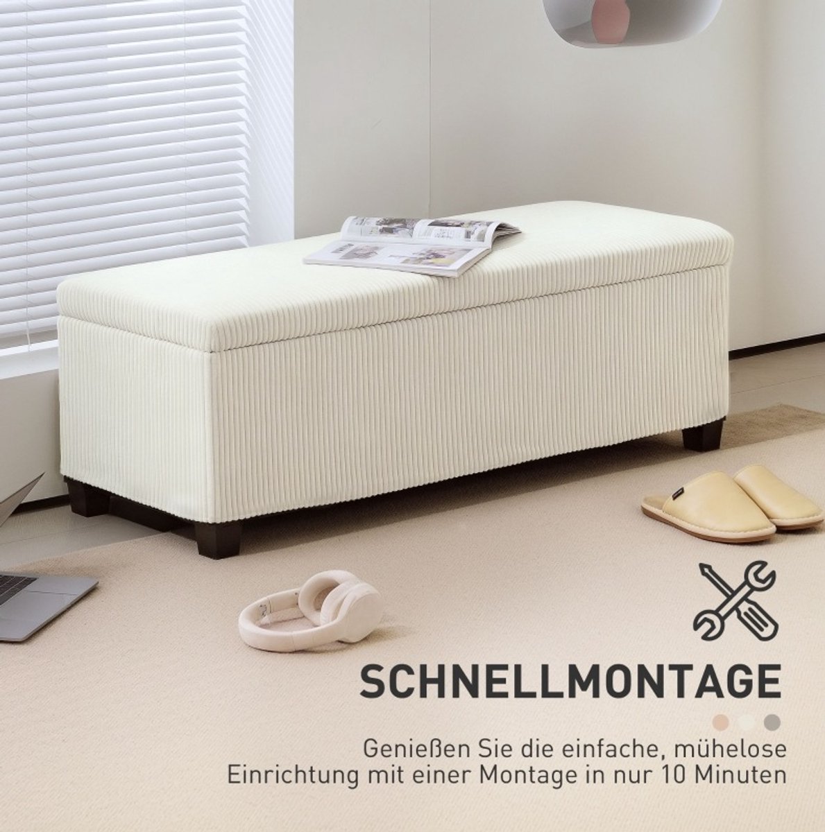 MODFU - Zitbank Met Stauraum - Cord-Optiek - Beige - 112 X 42 X 40 Cm