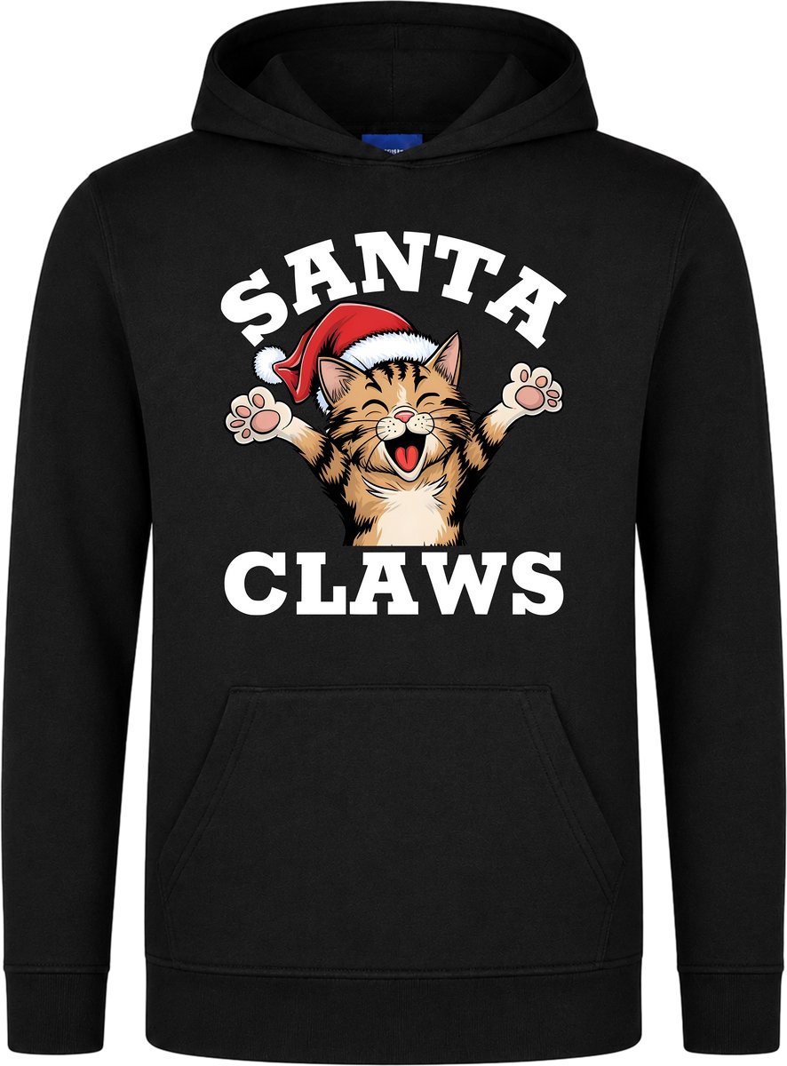 Santa Claws Kerst Hoodie - Foute Hoodie - Unisex - Christmas - Katten - Feestdagen - Kersttrui - Grappige Hoodie - Kerstman - Zwart - Maat S