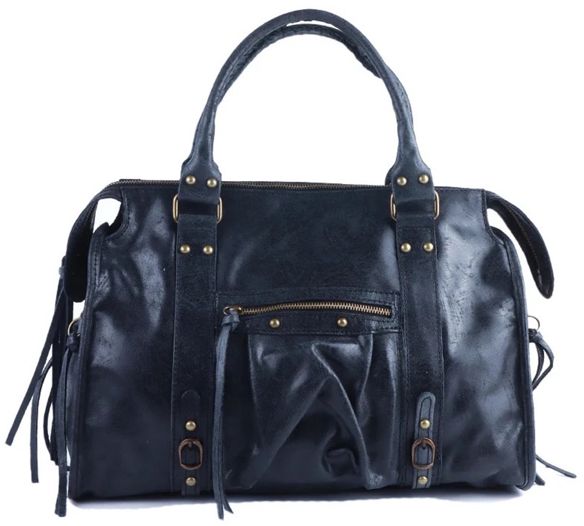 Damestas - It Girl Bag - Donker Blauw - Echt Leer – City Bag - 41 x 34 x 14 cm - Giuliano – Schoudertas & Handtas – Laptoptas – Multi Pocket