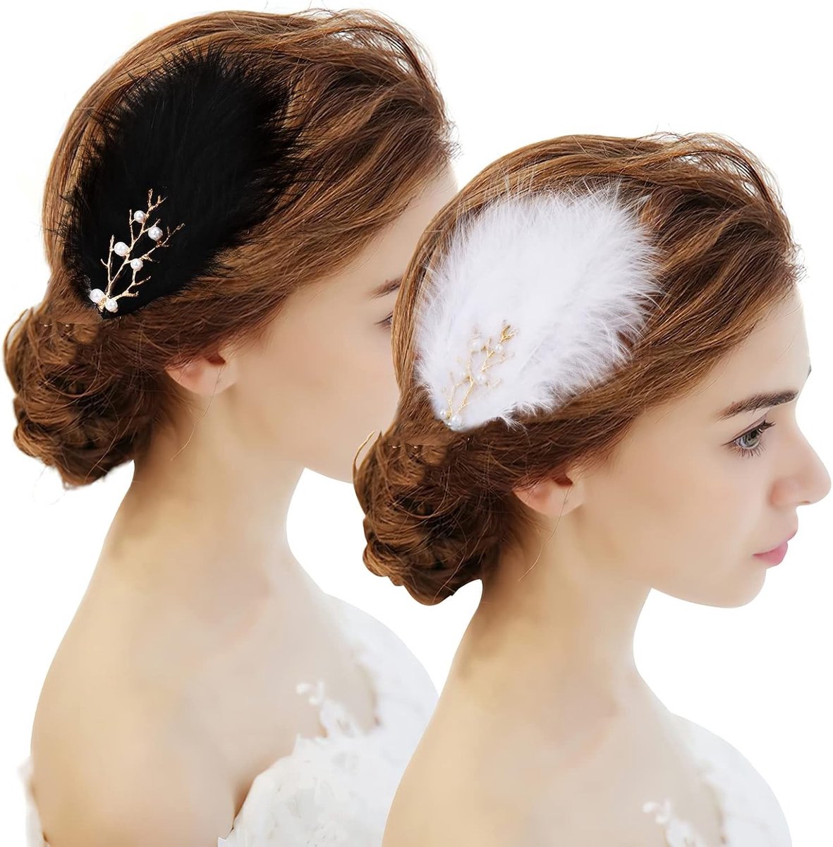 Feather Haarspelden Set van 4, Vintage Fascinators voor 1920s Flapper Kostuums, Zwart-Witte Veren Hoofdband voor Dames en Meisjes, Perfect voor Ballet en Feestjes