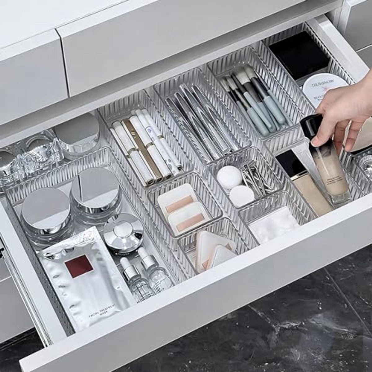 Ladeorganizer Set 6-delig – Make-up & Cosmetica Opbergsysteem – Transparant – 5 Formaten