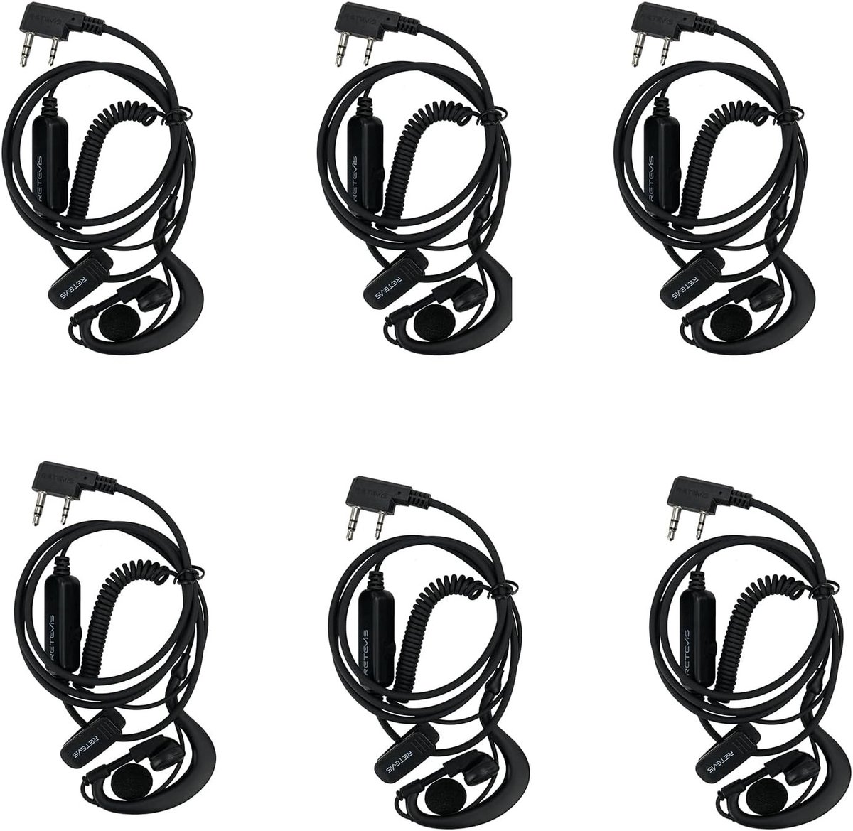 Draadloze 2-pin G-headset voor Retevis en BaoFeng radios, 6 stuks, helder geluid, comfortabele pasvorm, ideaal voor communicatie