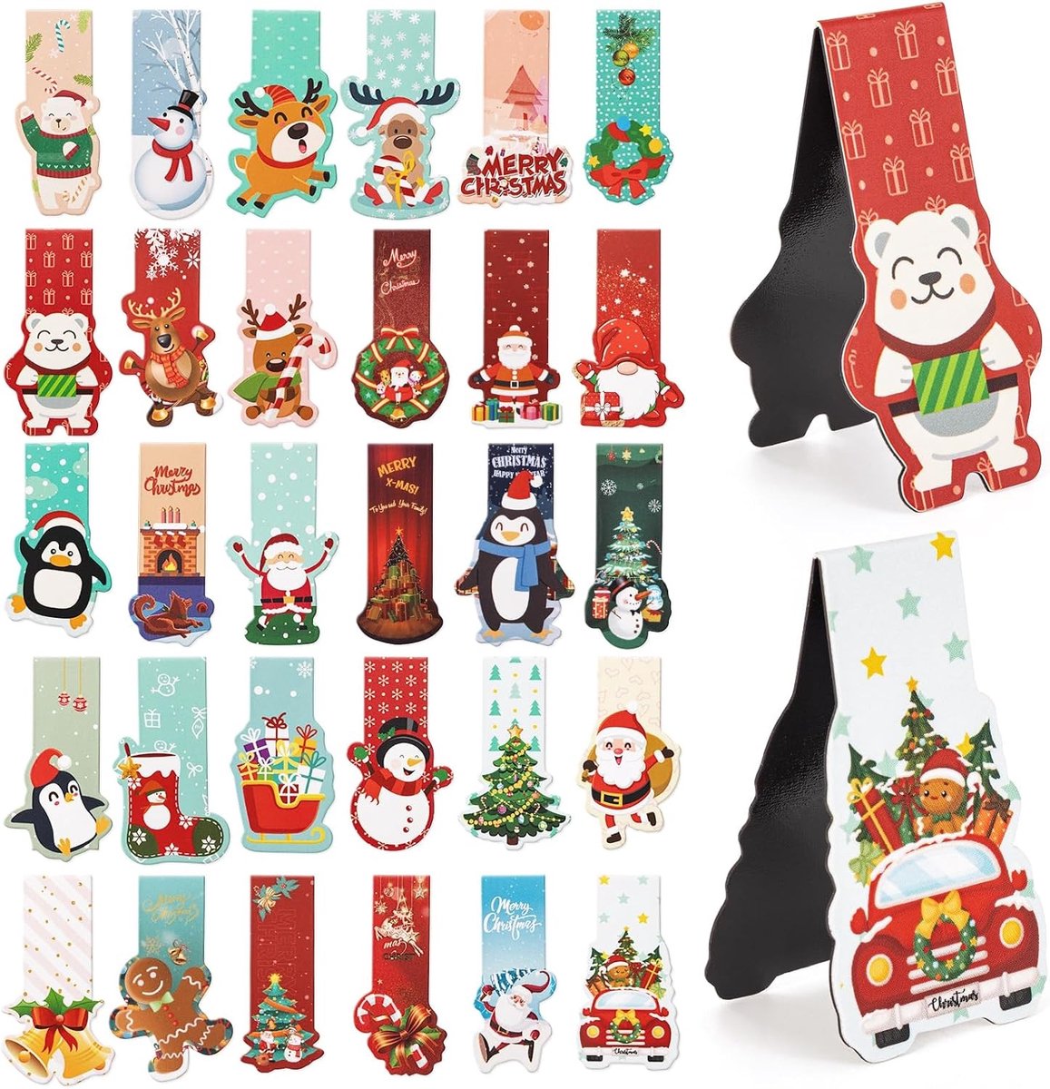 30 Stuks Magnetische Boekenleggers voor Kerstmis - Creatieve en Kleurige Boekensteunen voor Boekenliefhebbers