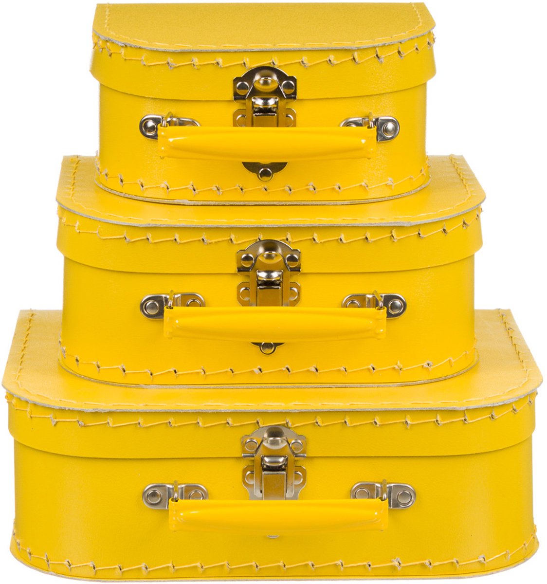 Kofferset - 3delig - 16-20-25 cm - Geel - Decoratie - Kartonnen koffer - Logeerkoffer - Speelkoffer - Poppenkoffer- Opbergen - Cadeau