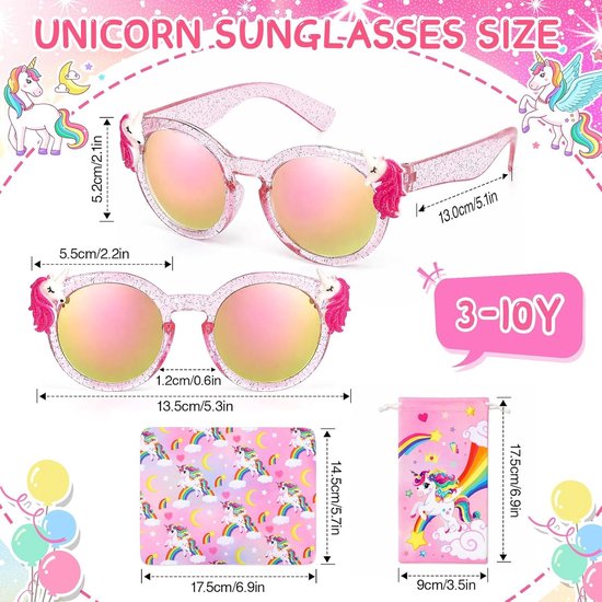 Unicorn Zonnebril voor Meisjes met UV-bescherming voor Kinderen van 3 tot 10 Jaar, Inclusief Zachte Pouch en Doek voor Strand, Feestjes en Verjaardagen — afbeelding 5
