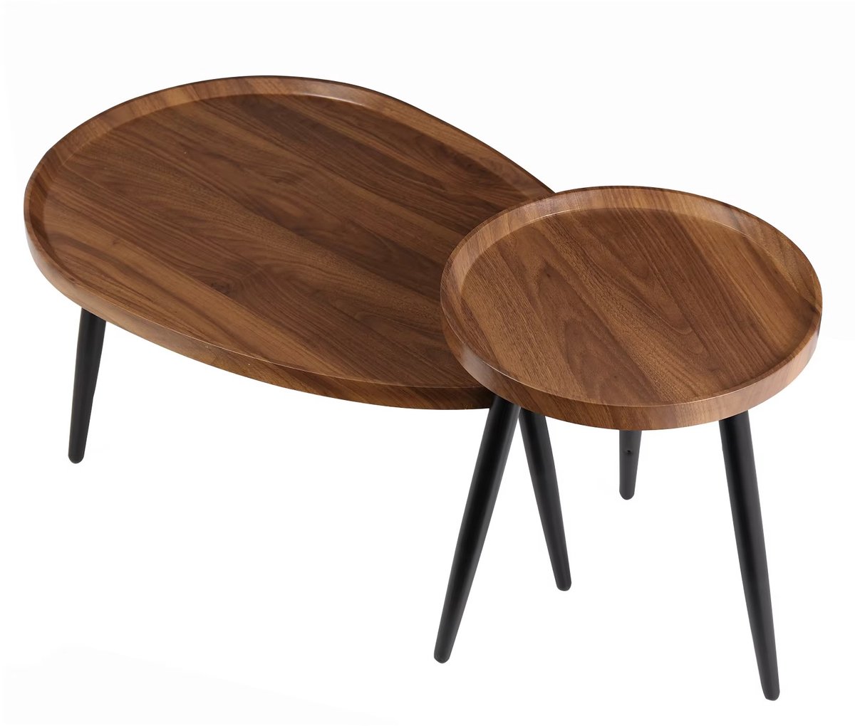 Whoopr® Ronde Salontafel Set van 2 – Nesting tafels met Houten Tafelblad & Metalen Poten – Moderne Bijzettafels voor Woonkamer, Kantoor & Balkon Bruin