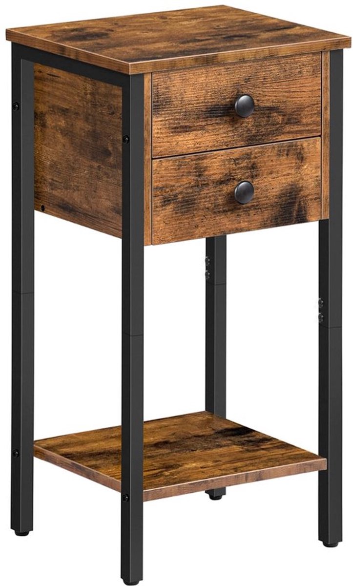 Allecto - Bijzettafel - Nachtkastje - Industrieel Design - Donkerbruin - Met