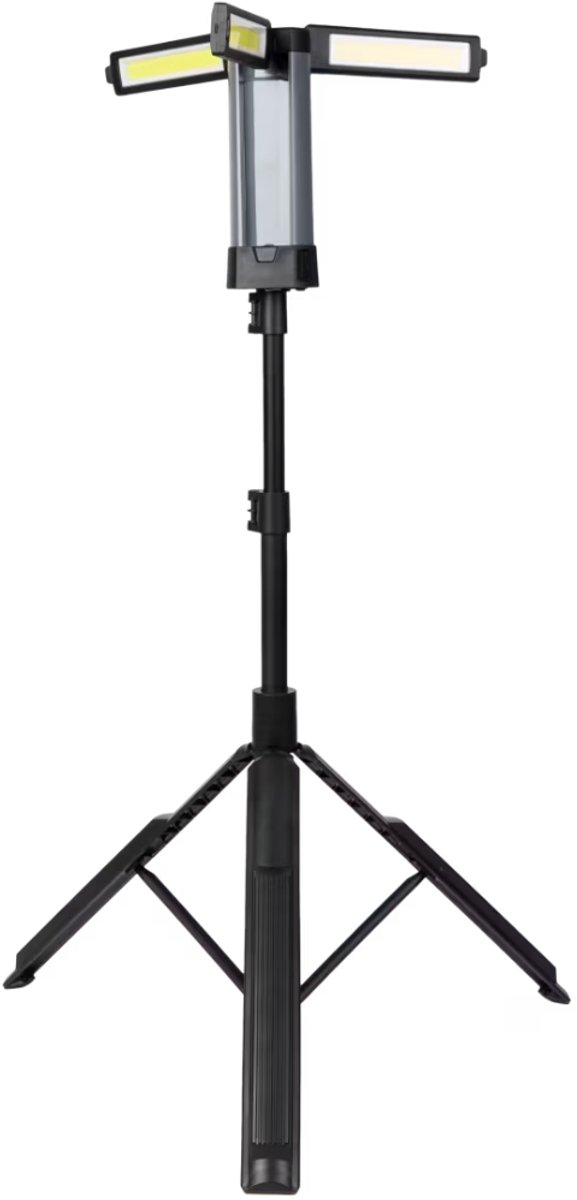 Werckmann LED Werklamp op Statief – 1000 Lumen – Verstelbaar 77-121 cm – 3 Verstelbare LED Panelen – Oplaadbaar – Binnen & Buiten