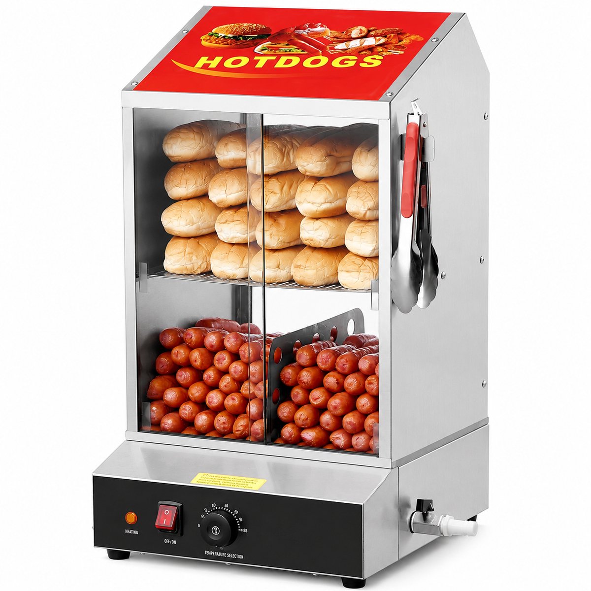 DPLUNIQ Buffetkast - Stomer - Buffetwarmer - Stoomkoker - Hotdog - 2 Niveaus - Temperatuurregeling - Elektrisch - 36 L - RVS