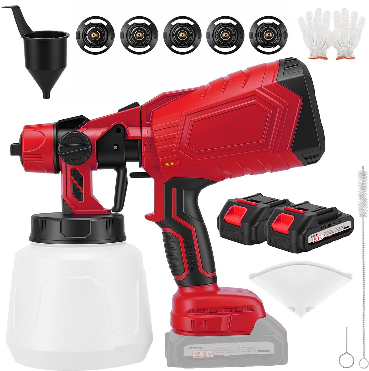 Accu-verfspuitsysteem, spuitpistool muurverf met 21 V accu, accu verfspuitpistool met 5 sproeiers, accuspuitpistool - ShopVlot