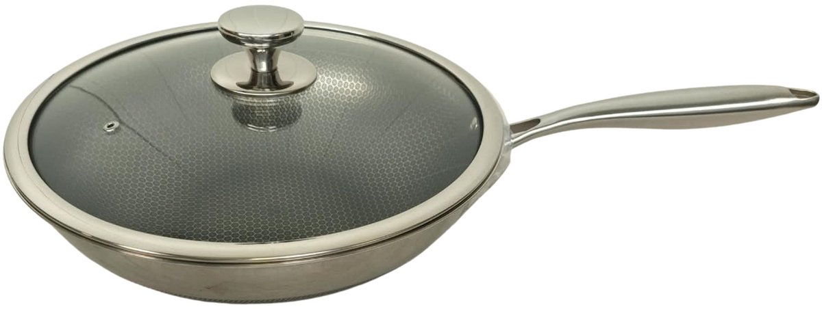 Eisenbach 3 laags RVS krasvrije wokpan 30 cm ,honinggraat. PFAS-vrij.