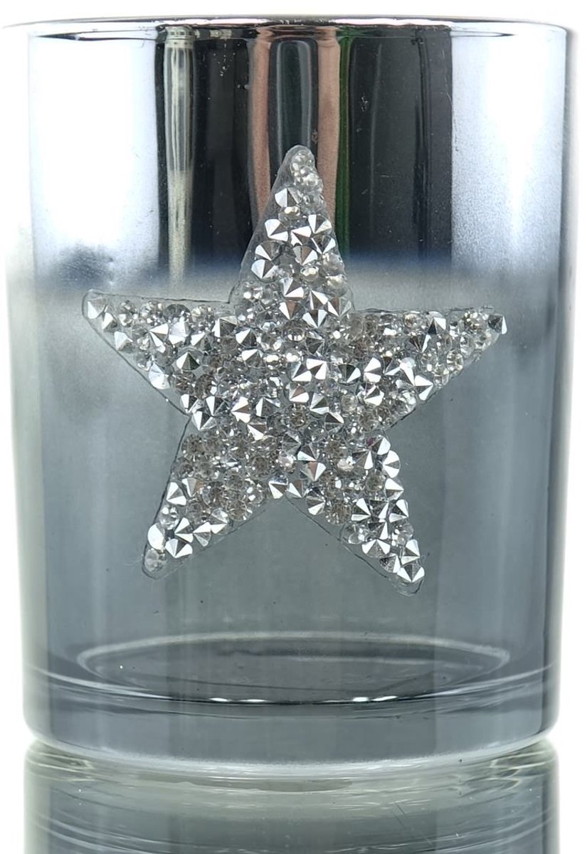 Riffelmacher theelichtglas kristalster blauw-zilver Ø 7 cm