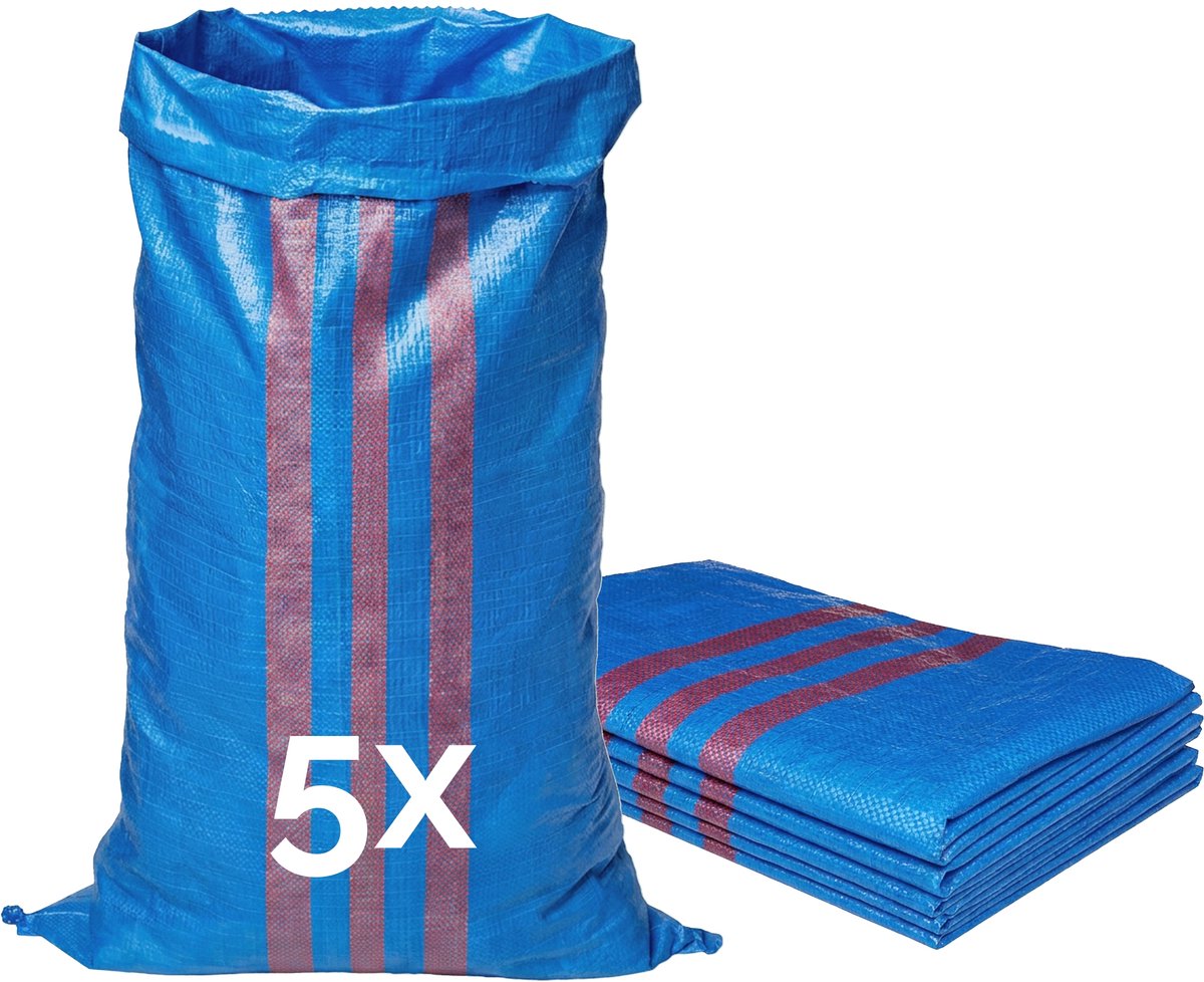 Garronda 105 x 65 cm 5 stuks Zandzakken Puinzakken Geweven Zakken Blauw GD-0258