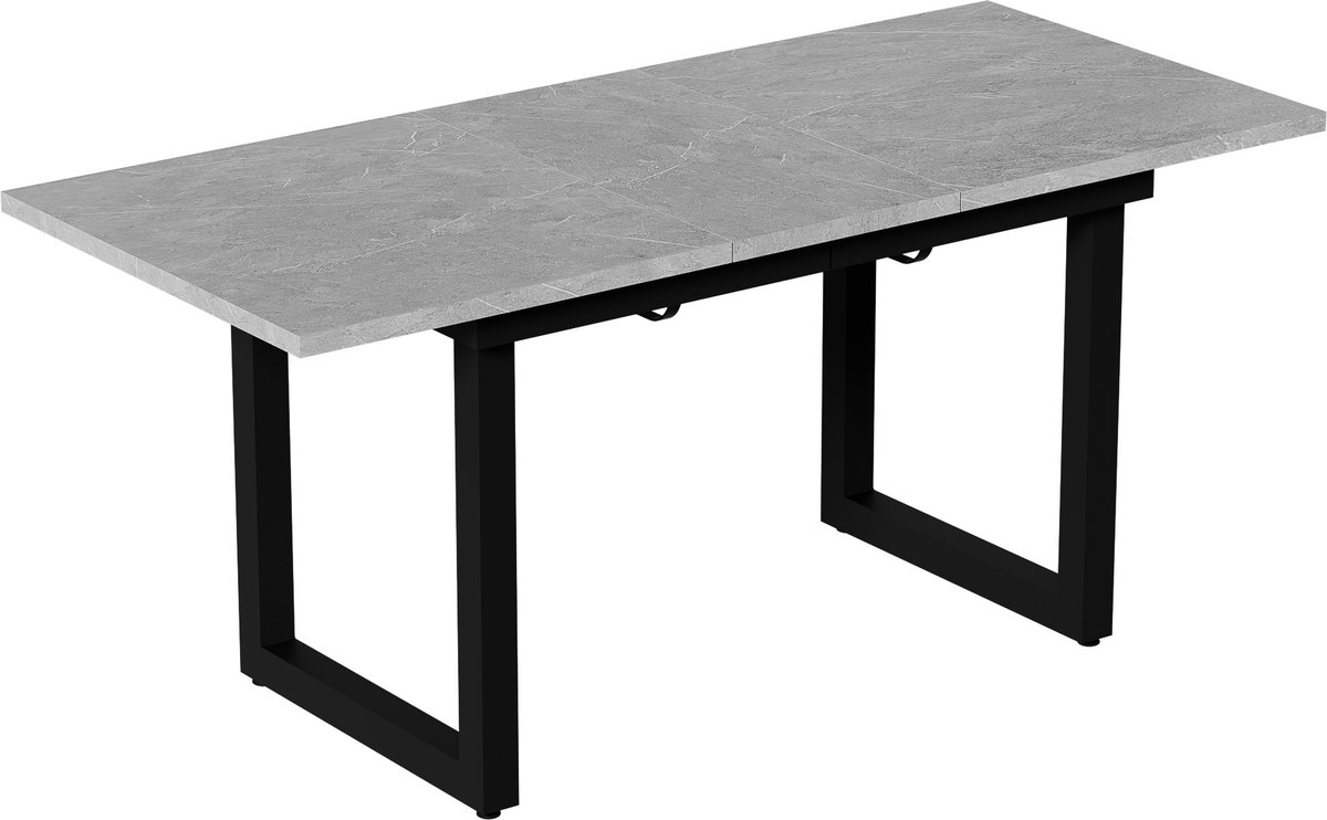 MUVANO Uitschuifbare eettafel betonlook - Industriële eettafel zwart - Moderne rechthoekige tafel - 140/180x80x75 cm - Verlengbaar - Eetkamer Grijs Zwart