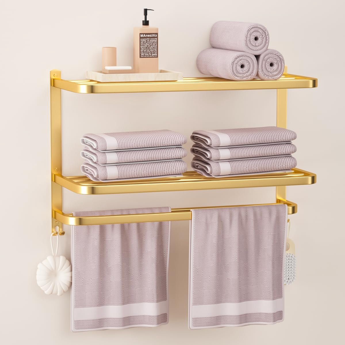 DDS-DUDES 3-Tier Gouden Handdoekenrekken voor Badkamer met Meerlaagse Hotel Handdoekenplank Roestvrij Staal - ShopVlot
