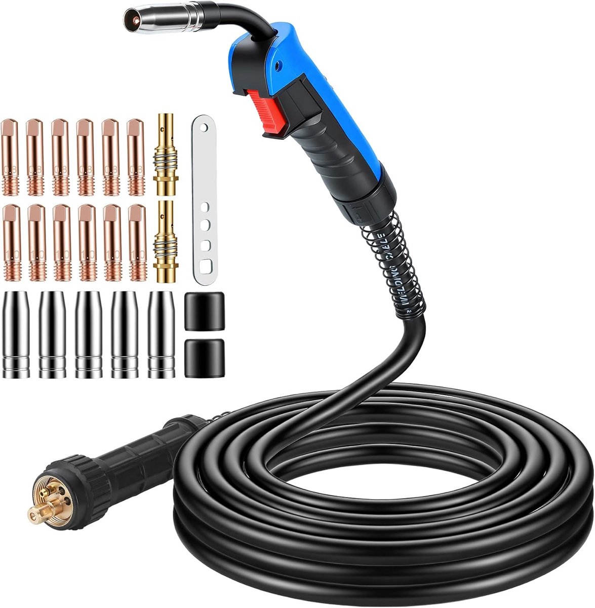 MB15AK MIG/MAG lasbrander set, 5m beschermgas slangenpakket met Euro-aansluiting, 22-delig slijtdeelset incl. - ShopVlot