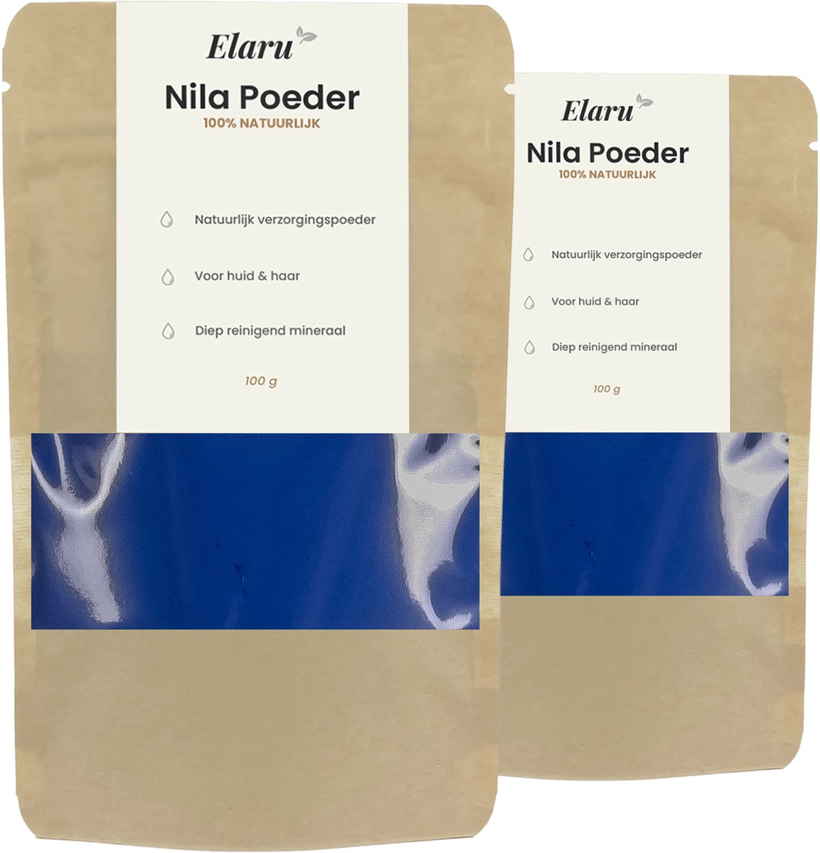Nila Poeder - 100% Natuurlijk Blauw Kleipoeder - 2 x 100 gram - Voor Huid en Haarverzorging - Clay Mask uit Marokko