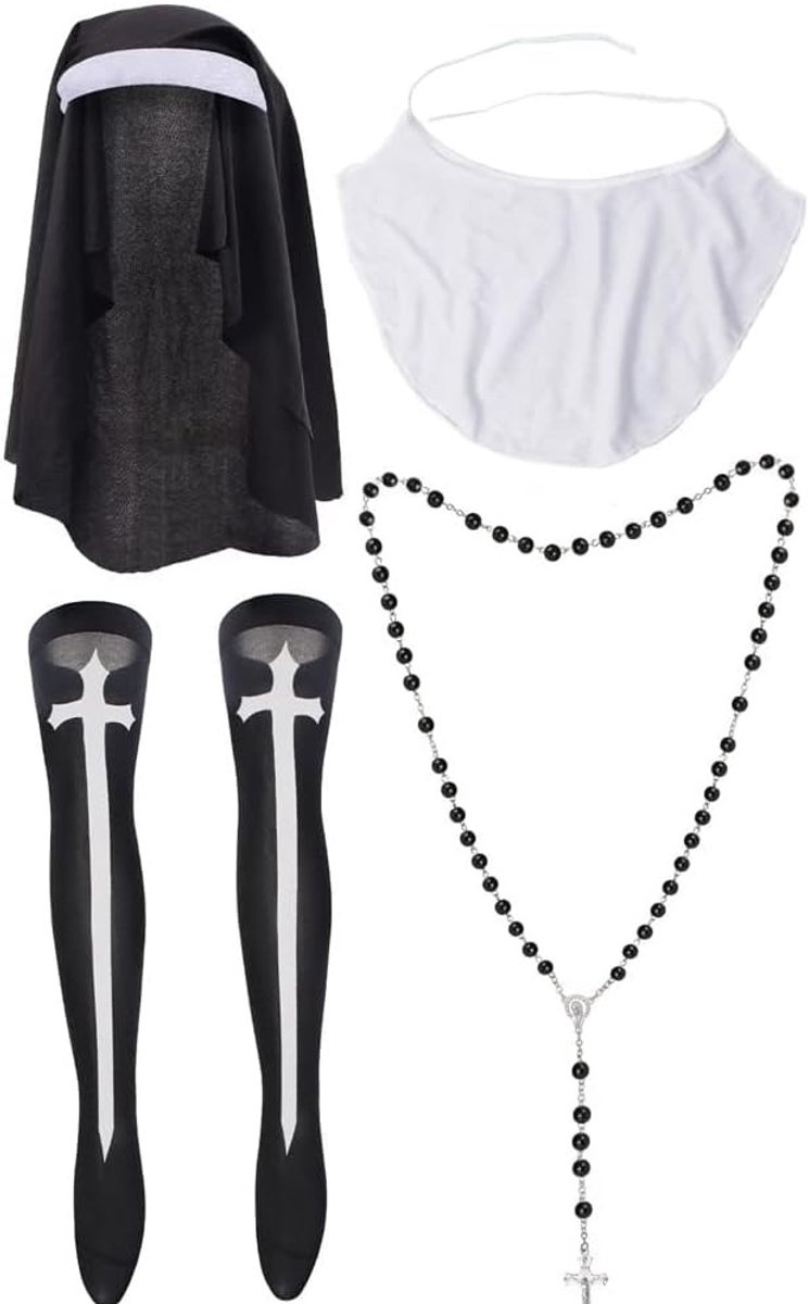 Nuns Kostuum Accessoires Set voor Dames, Halloween Outfit voor Non, Rollenspel en Theatrale Kostuums