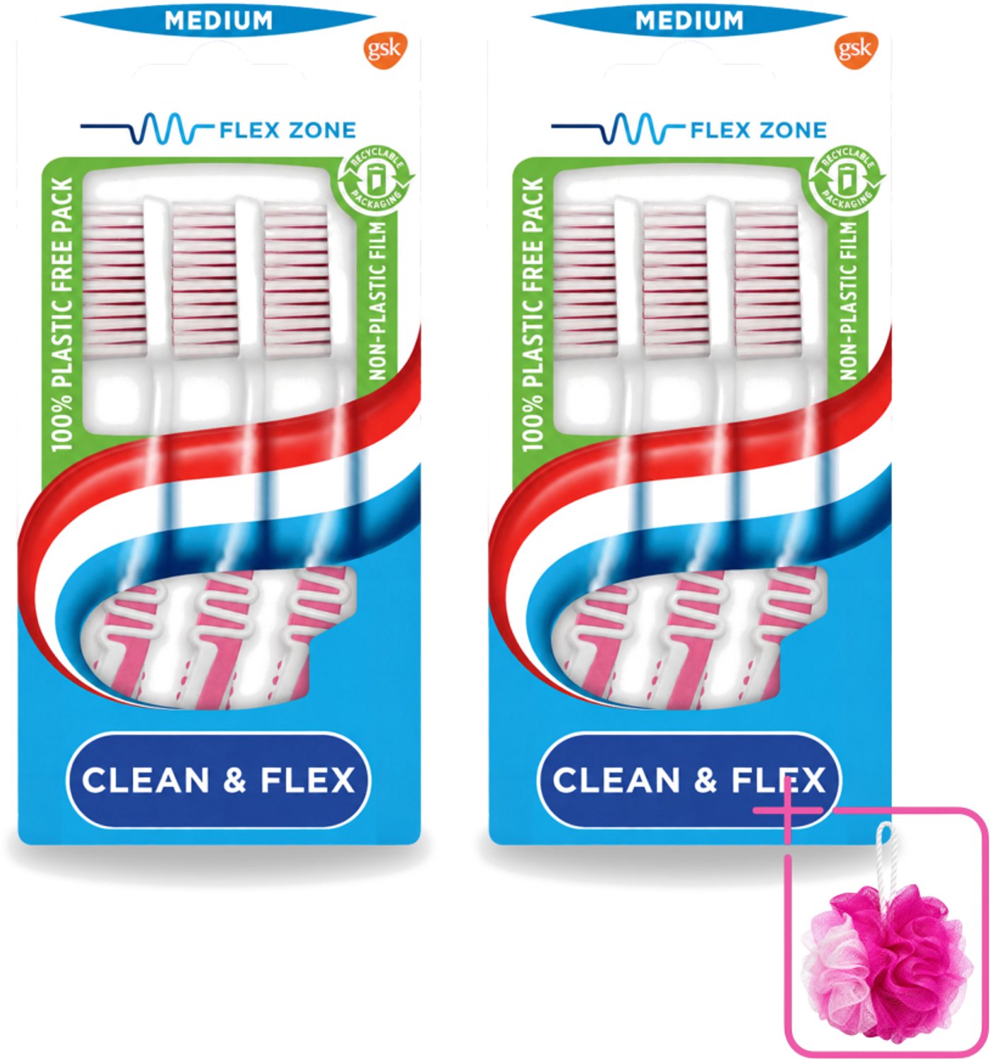 2 x Aquafresh - Tandenborstel - Clean & Flex - Medium - Grondige Reiniging - 3 Tandenborstels - Bulkverpakking - Tandenborstel - Tandenborstel medium