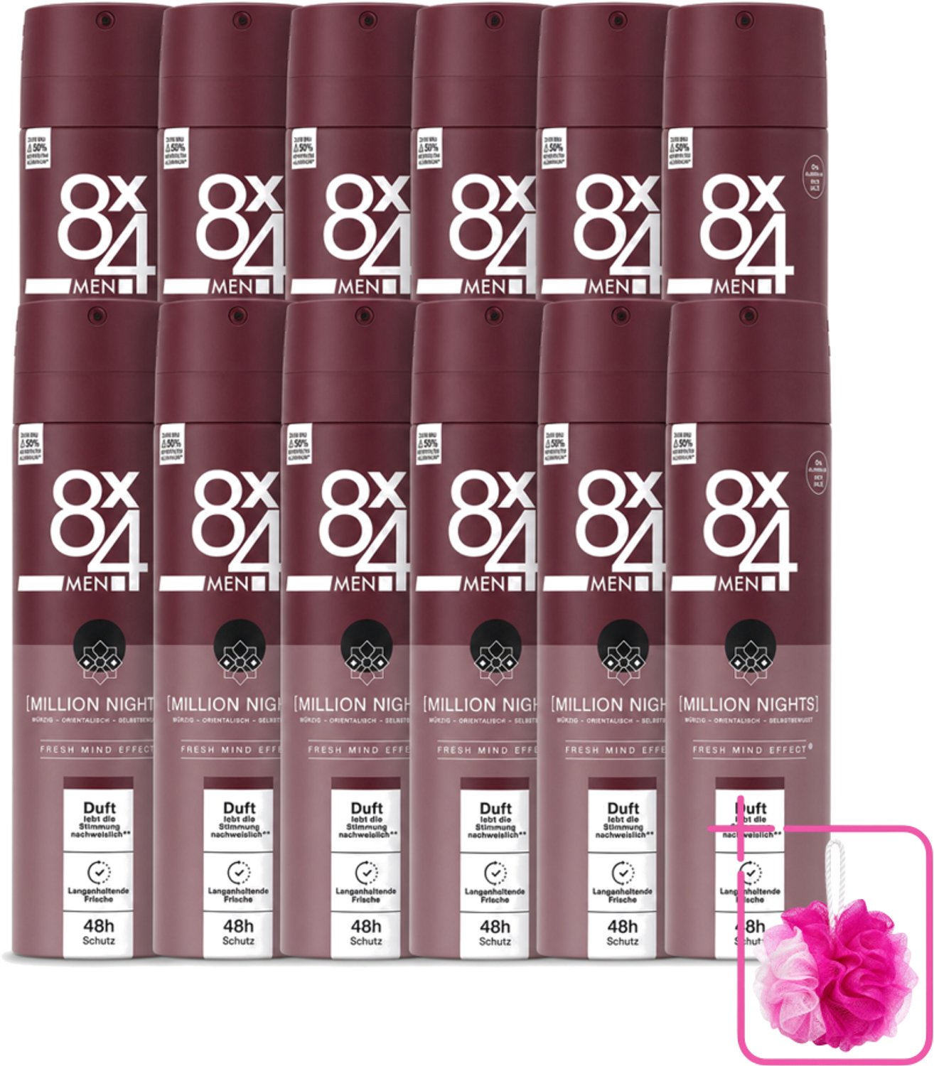 12 x 8 x 4 Deospray Men - No.18 Millions Nights - Deodorant - Voor Heren - 150 ml - Bulkverpakking - Deodorant voor heren - Douchemop - Avondgeur