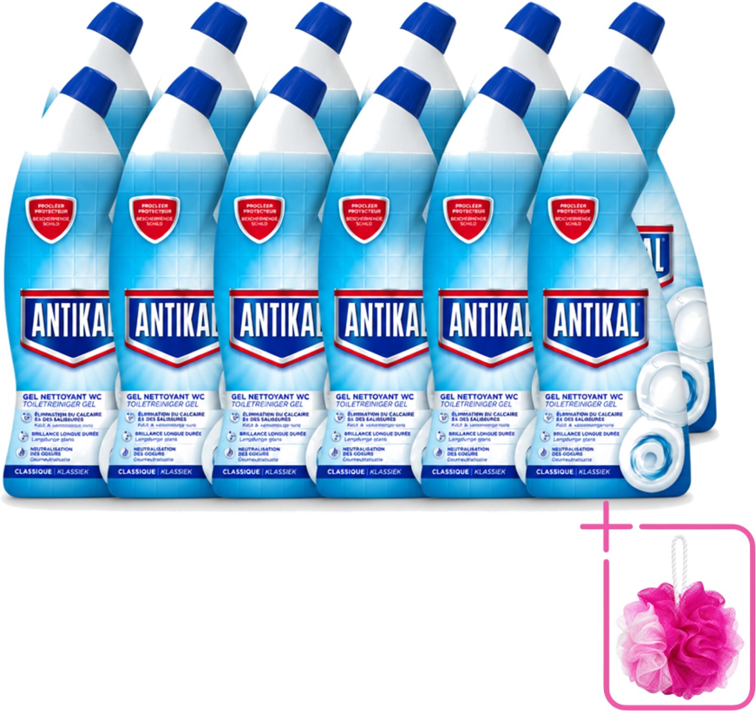 12 x Antikal - Toiletreiniger - Verwijdert Kalkaanslag & Vuil - 750 ml - Bulkverpakking - Toiletreiniger - Douchemop - Kalkverwijdering