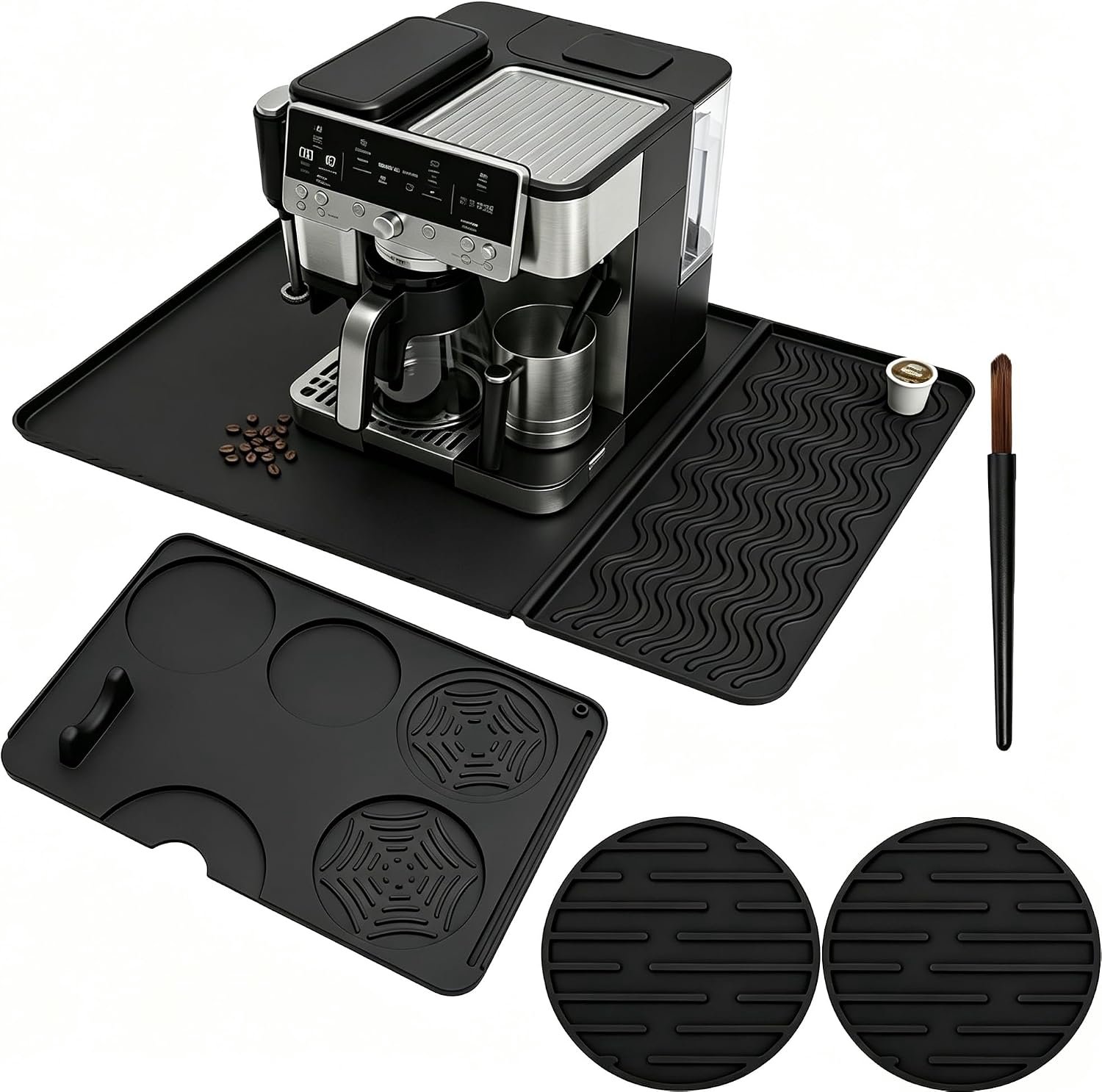 Siliconen mat koffiemachine onderlegger 60x40cm - 4-in-1 barista set - met afdruipmat en tamper mat - Vemera