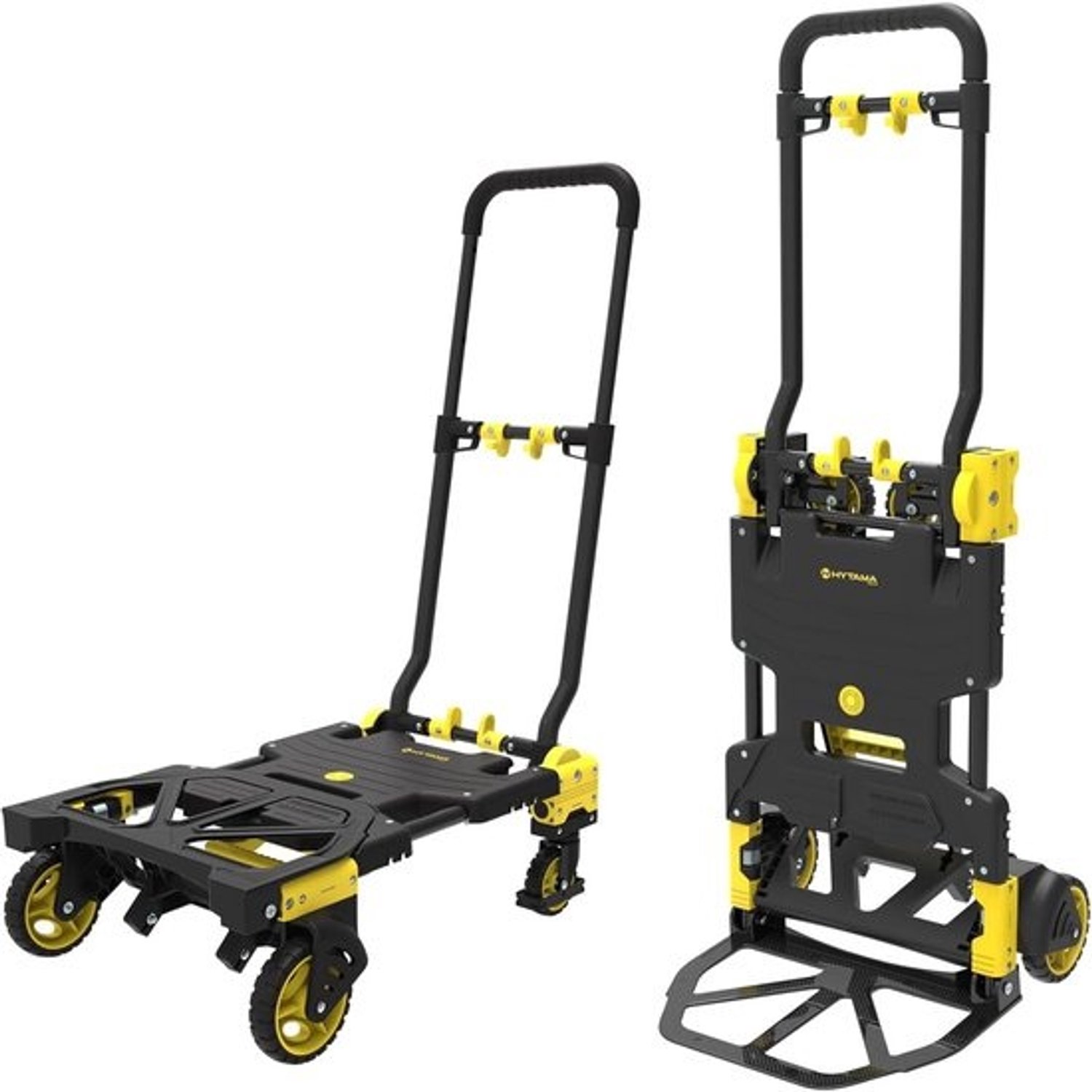Inklapbare bolderkar - Steekwagen - Platformwagen - Voor materiaaltransport - 2-in-1-functie - Maximaal 137 kg - Geel - Zwart