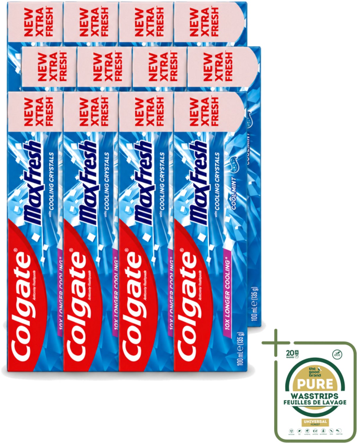 12 x Colgate - Max Fresh - Cool Mint - Tandpasta - 100ml - Wasstrips - Tandpasta - Frisse Adem - Mondhygiëne - Cariës Bestrijden - Tandplak Verwijderen