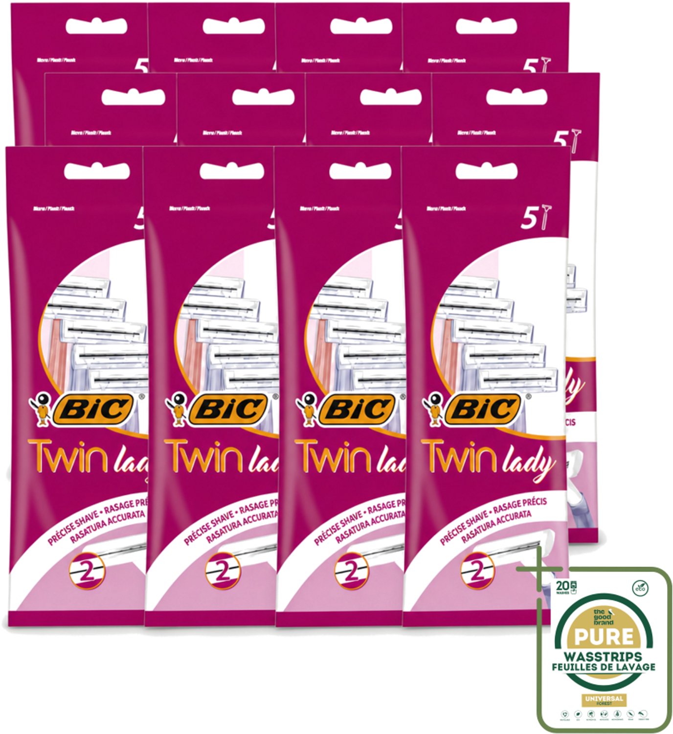 12 x Bic - Twin Lady - Scheermesjes - Dubbel Mesje - Wegwerpmesjes - 5 Scheermesjes - Scheermesjes - Wegwerpmesjes - Dubbel Mesje - Scheermesje - Vrouwelijke Scheermesjes