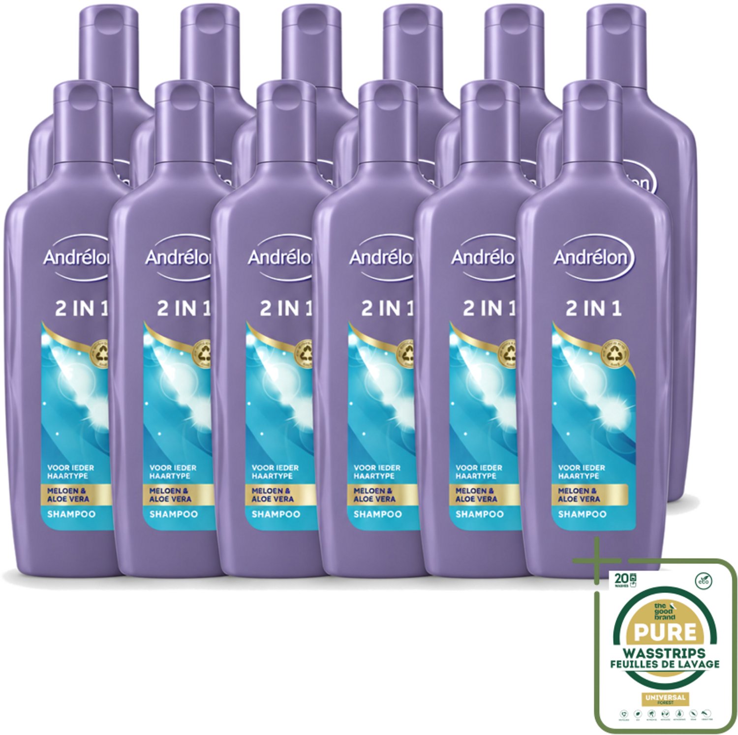 12 x Andrélon - 2-in-1 - Shampoo - Reinigt & Verzorgt - 300 ml - Wasstrips - 2-in-1 Shampoo Conditioner - Haartype - Haartype - Haartype - Haartype