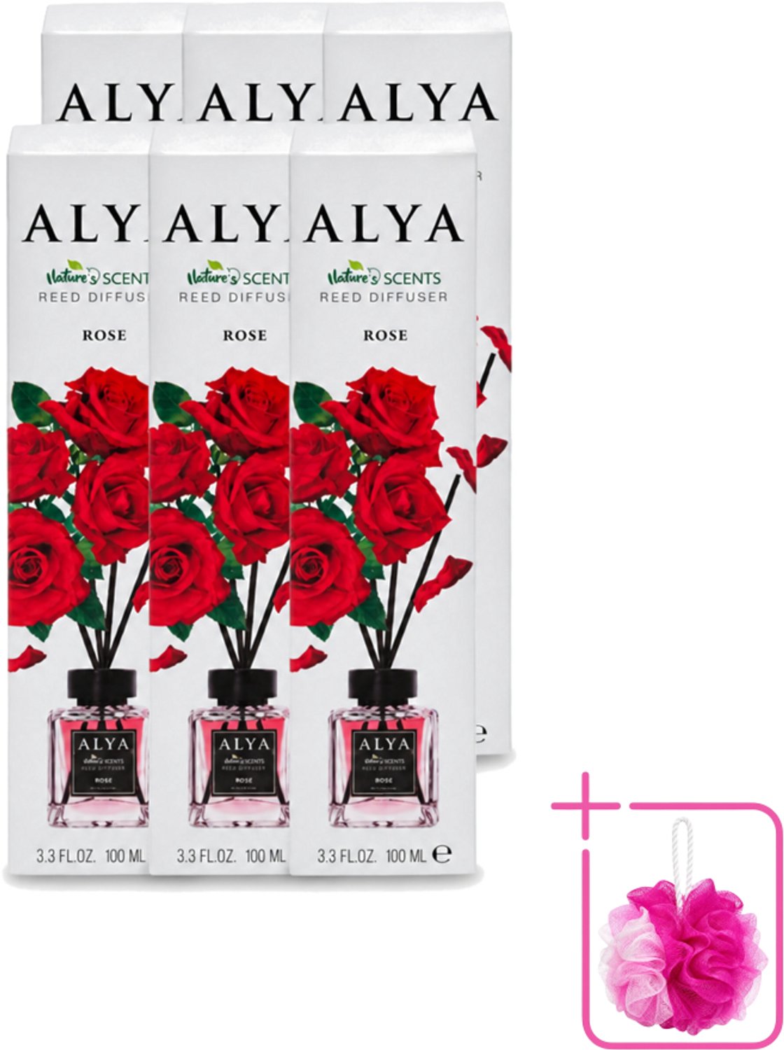 6 x Alya – Geurdiffuser – Rose – Interieurparfum - Bulkverpakking - Geurstokjes - Douchemop - Geur