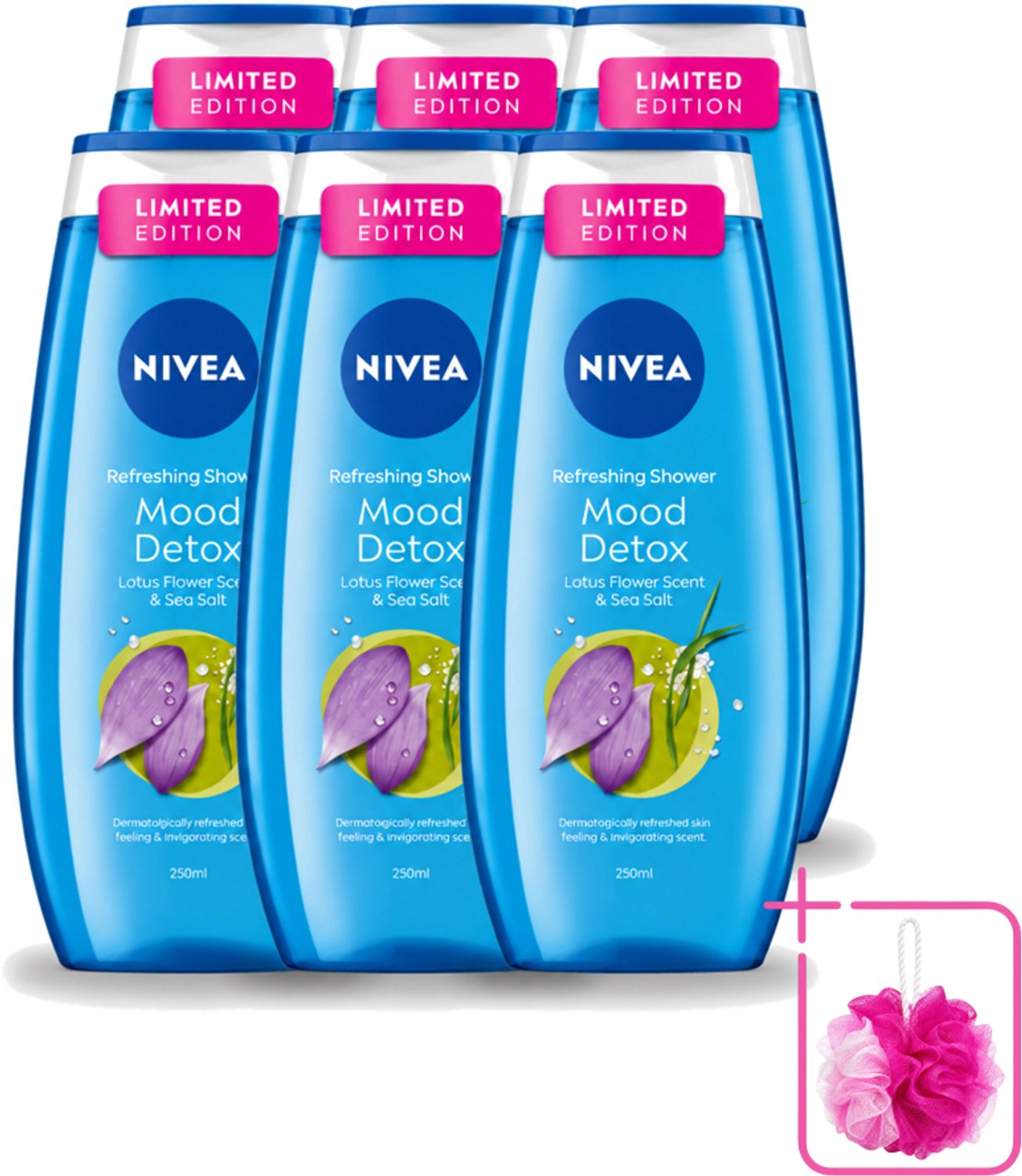 6 x Nivea – Douchegel – Creme Mood Detox – 250 ml - Bulkverpakking - Douchegel - Douchemop - Zeezout
