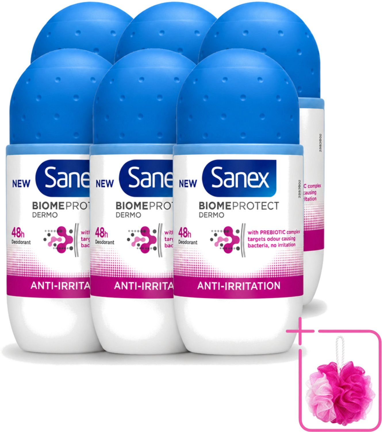 6 x Sanex – Deo Roll-on – BiomeProtect Dermo Anti-Irritation – 50 ml - Bulkverpakking - Gevoelige huid - Anti-irritatie