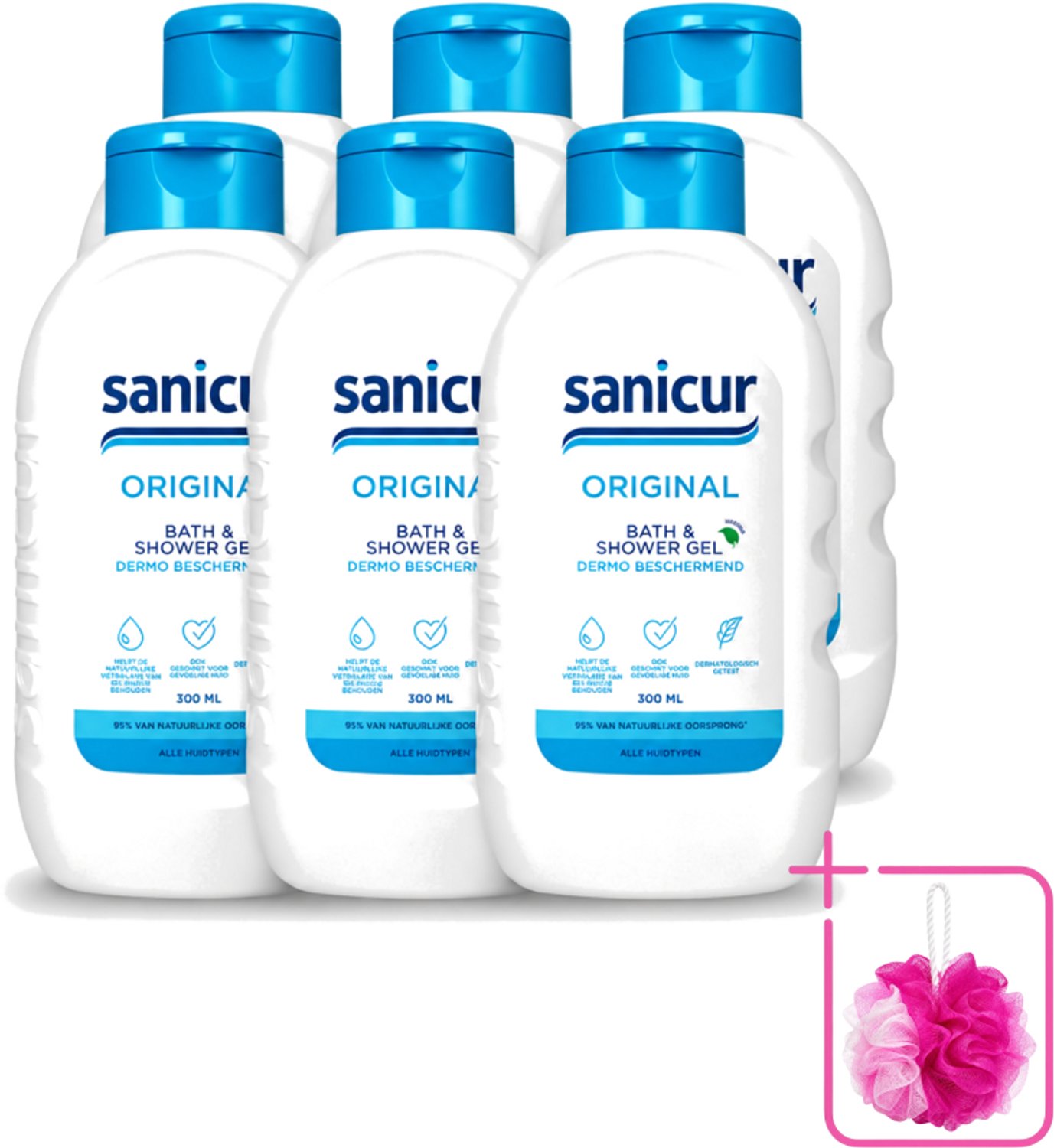 6 x Sanicur – Bad & Douchegel – Original – 300 ml - Bulkverpakking - Bad en douchegel - Douchemop - Milde reiniging