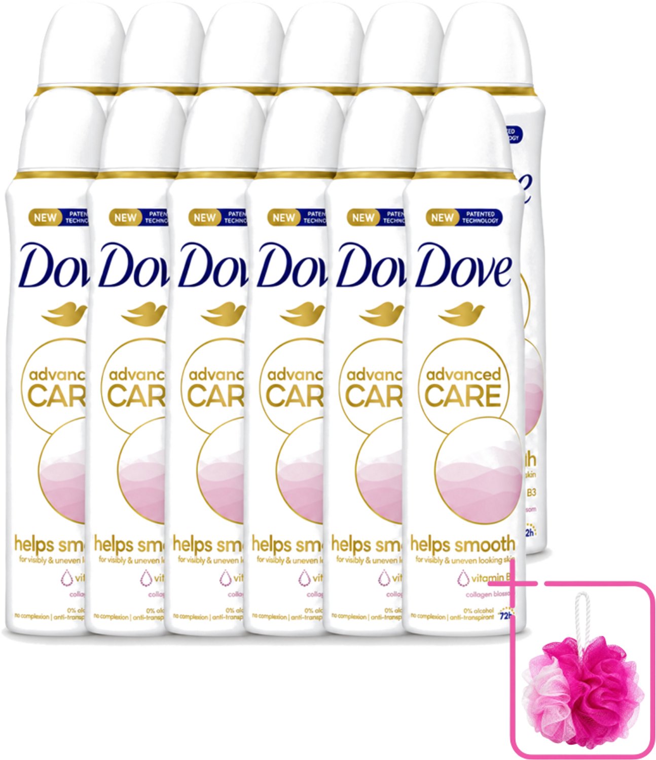 12 x Dove – Deodorant Spray – Helps Smooth Advanced Care – 150 ml - Bulkverpakking - Deodorant spray - Douchemop - Okselhuid verzorging