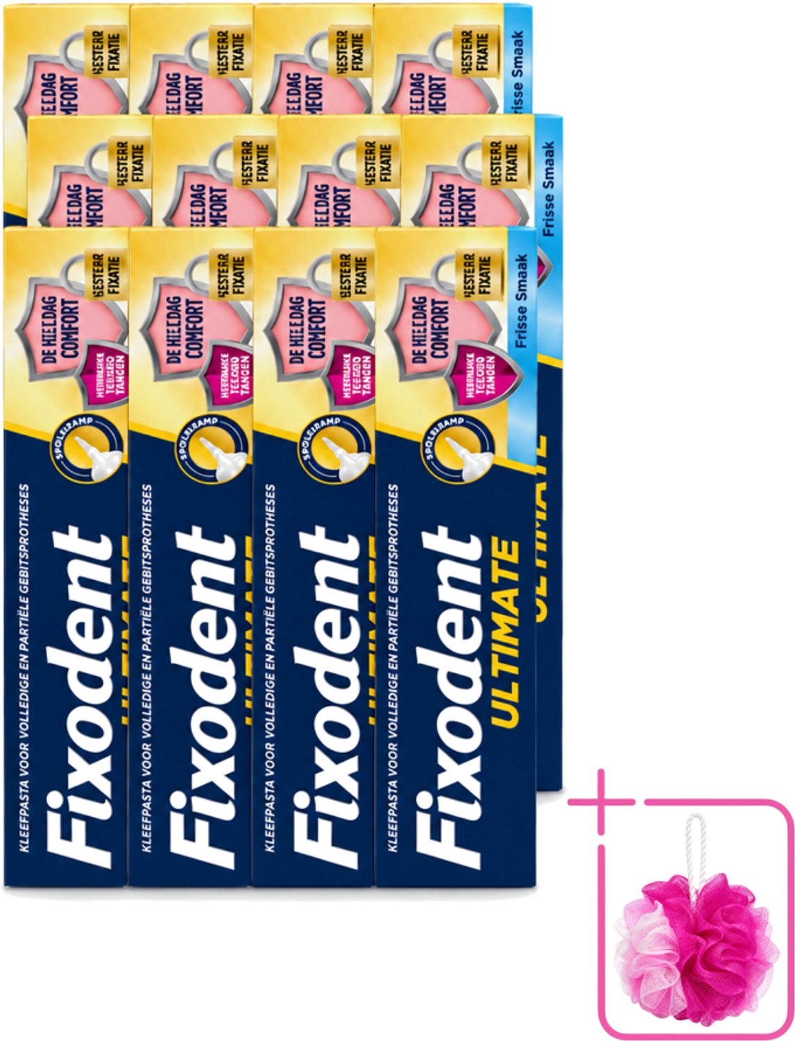 12 x Fixodent – Kleefpasta – Ultimate Fresh – 40 g - Bulkverpakking - Kleefpasta kunstgebit - Douchemop - Kunstgebit fixatie