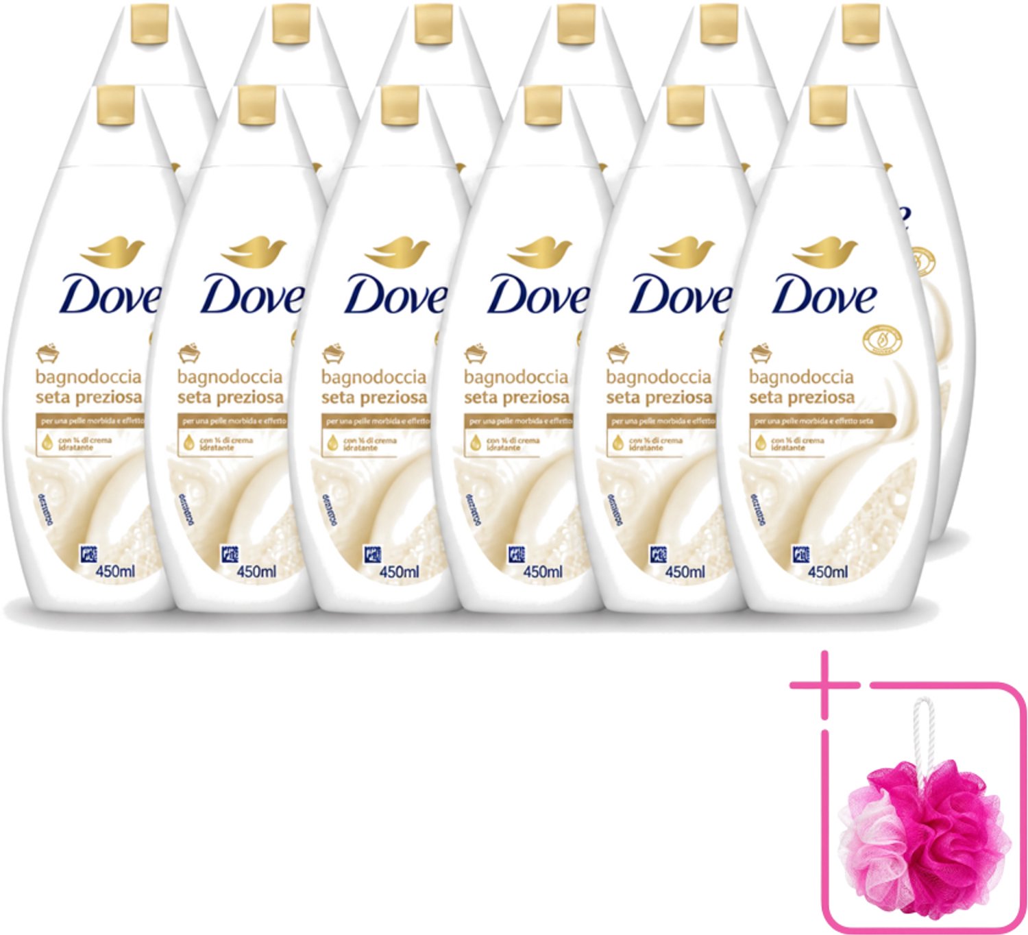 12 x Dove – Douchegel – Nourishing Silk – 450 ml - Bulkverpakking - Douchegel zijdezacht - Douchemop - Huid verzorging
