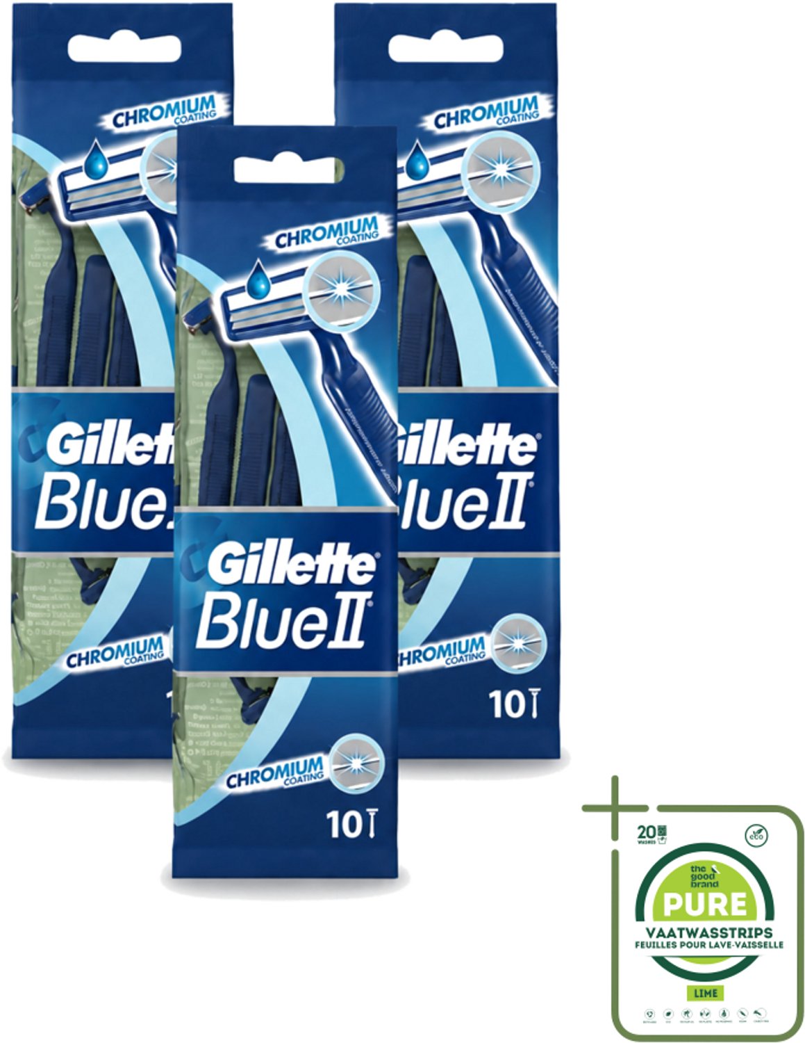 3 x Gillette - Blue 2 - Wegwerpscheermesjes - Chromium Coating - 10 Scheermesjes - Grootverpakking - Scheermesje - Wegwerpscheermesje - Gillette - Gromium Coating - Comfortabel Scheren