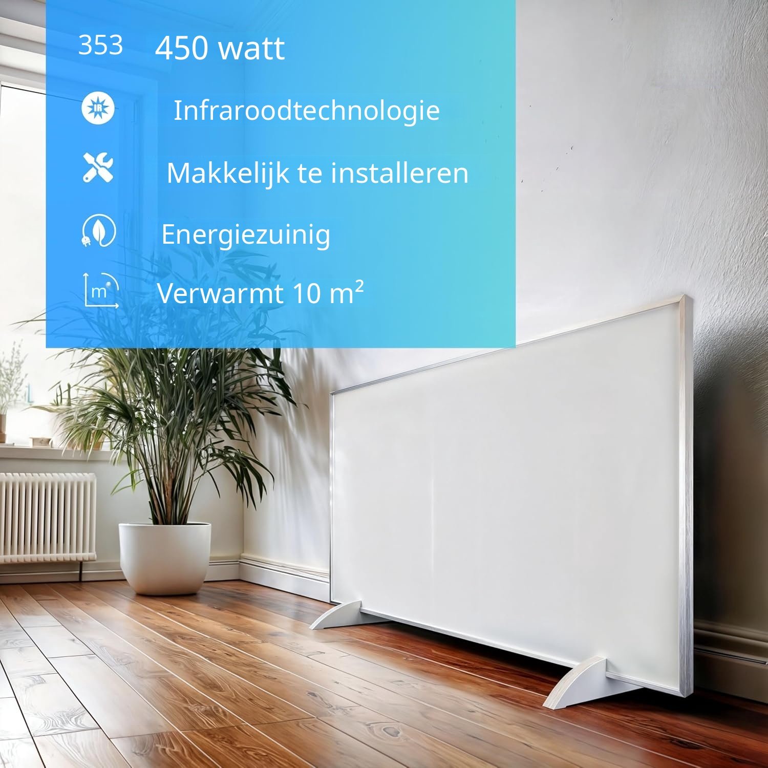 QEVA Infrarood Paneel Verplaatsbaar - Infraroodpaneel - Verplaatsbare Verwarming - Wit - 5cm x 90cm x 50cm – foto 2