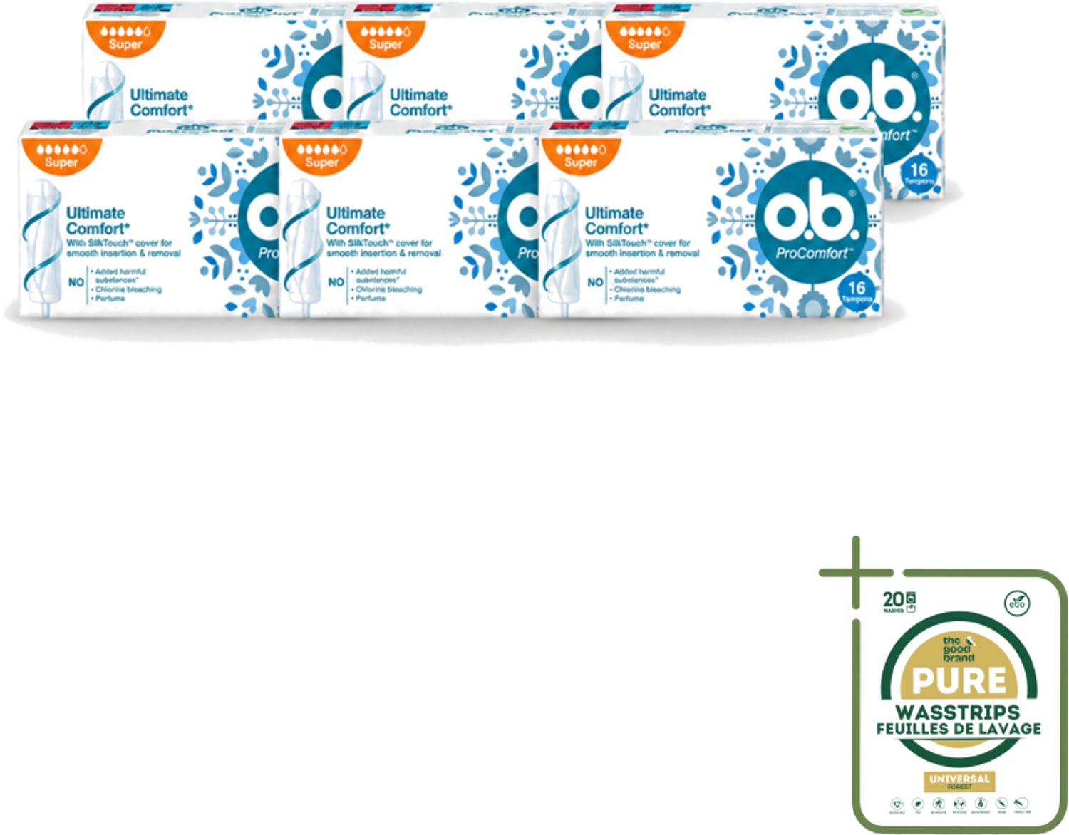6 x o.b. Tampons - ProComfort Super - Voor Comfort en Zachte Bescherming - 16 Tampons - Wasstrips - Tampons - Menstruatiebescherming - Comfort - Zachte Bescherming - 100% Plantaardige Kern