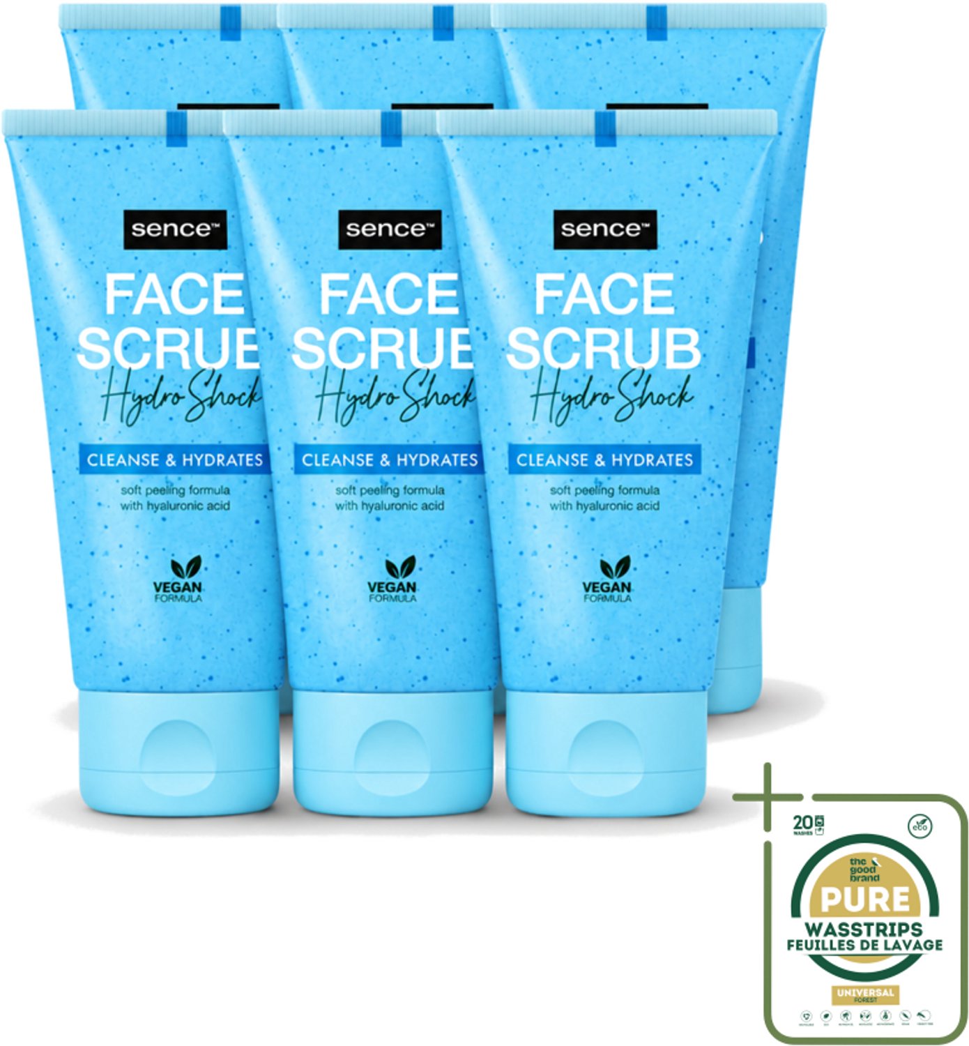 6 x Sence - Alle Huidtypes - Gezichtsscrub - Exfoliërend - 150 ml - Wasstrips - Gezichtsscrub - Exfolieer - Huidverzorging - Huidscrub - Huidverzorging