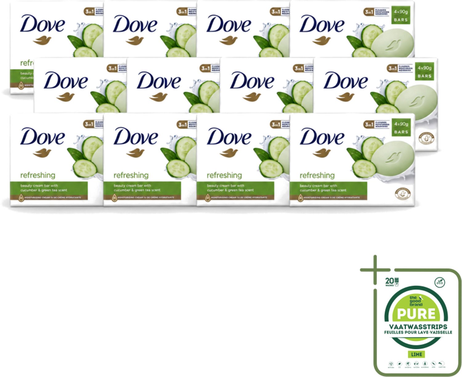 12 x Dove - Zeep - Go Fresh Touch - Komkommer & Groene Thee - Verfrissend - 4 x 90 gram - Grootverpakking - Vaatwasstrips - Dove Zeep - Go Fresh Touch - Handzeep - Verfrissende Geur - Komkommer
